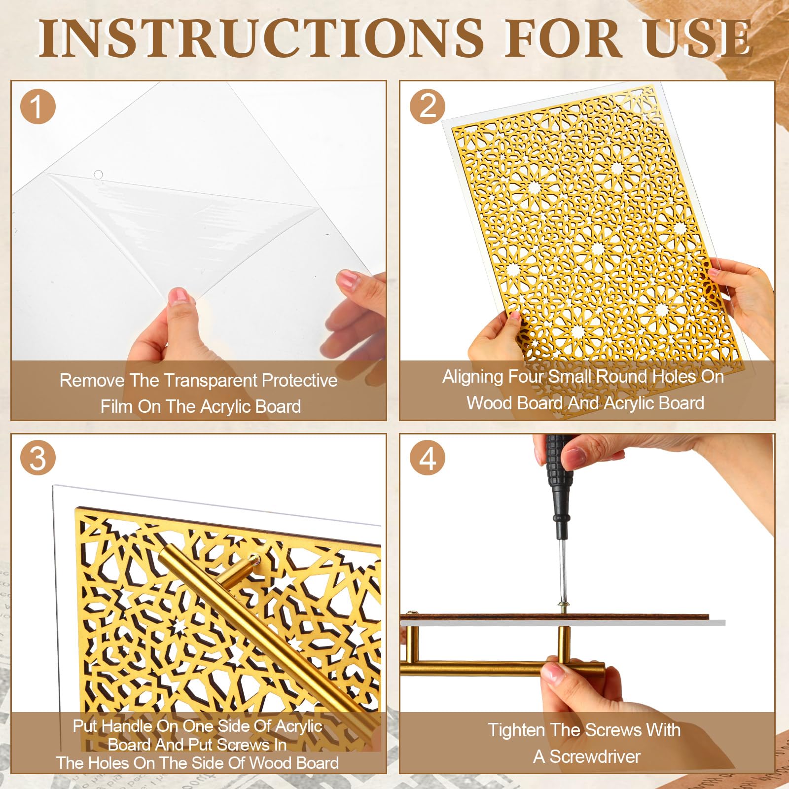 Silifine Ramadan Serving Trays, 17'' X 12'' Decorative Gold Serving Trays With Handles, Home Rectangle Food Serving Trays For Co