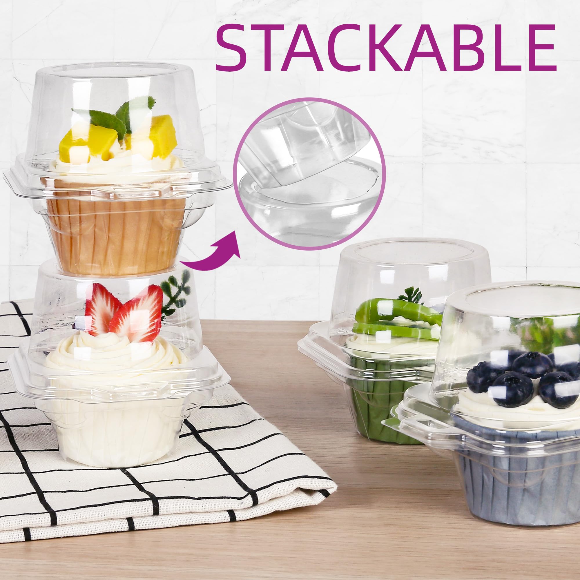Lotfancy Individual Cupcake Containers, 100 Pcs Plastic Clear Cupcake Boxes, Disposable Single Cupcake Holders With Dome Lid, St
