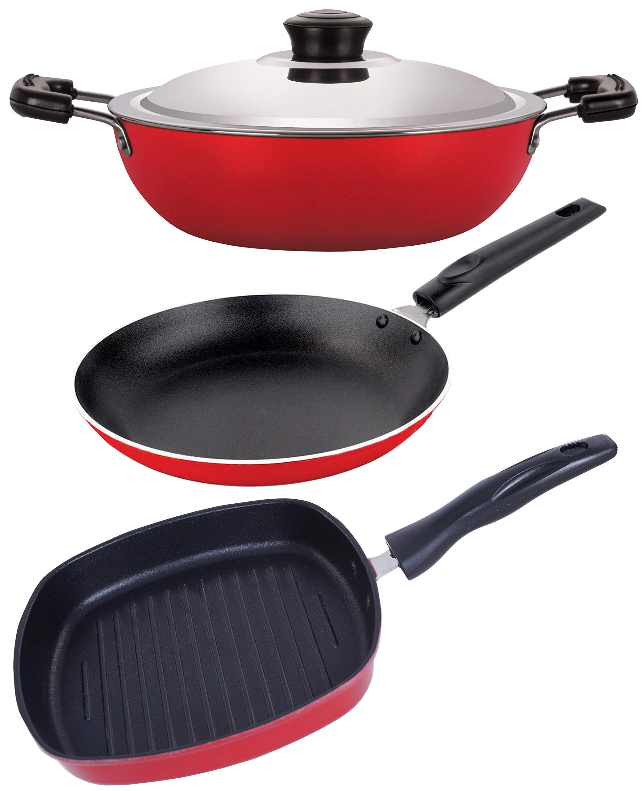 Nirlon NonStick Aluminium Gas Compatible Kitchenware Utencils Gift Item Set, 3 Piece Set