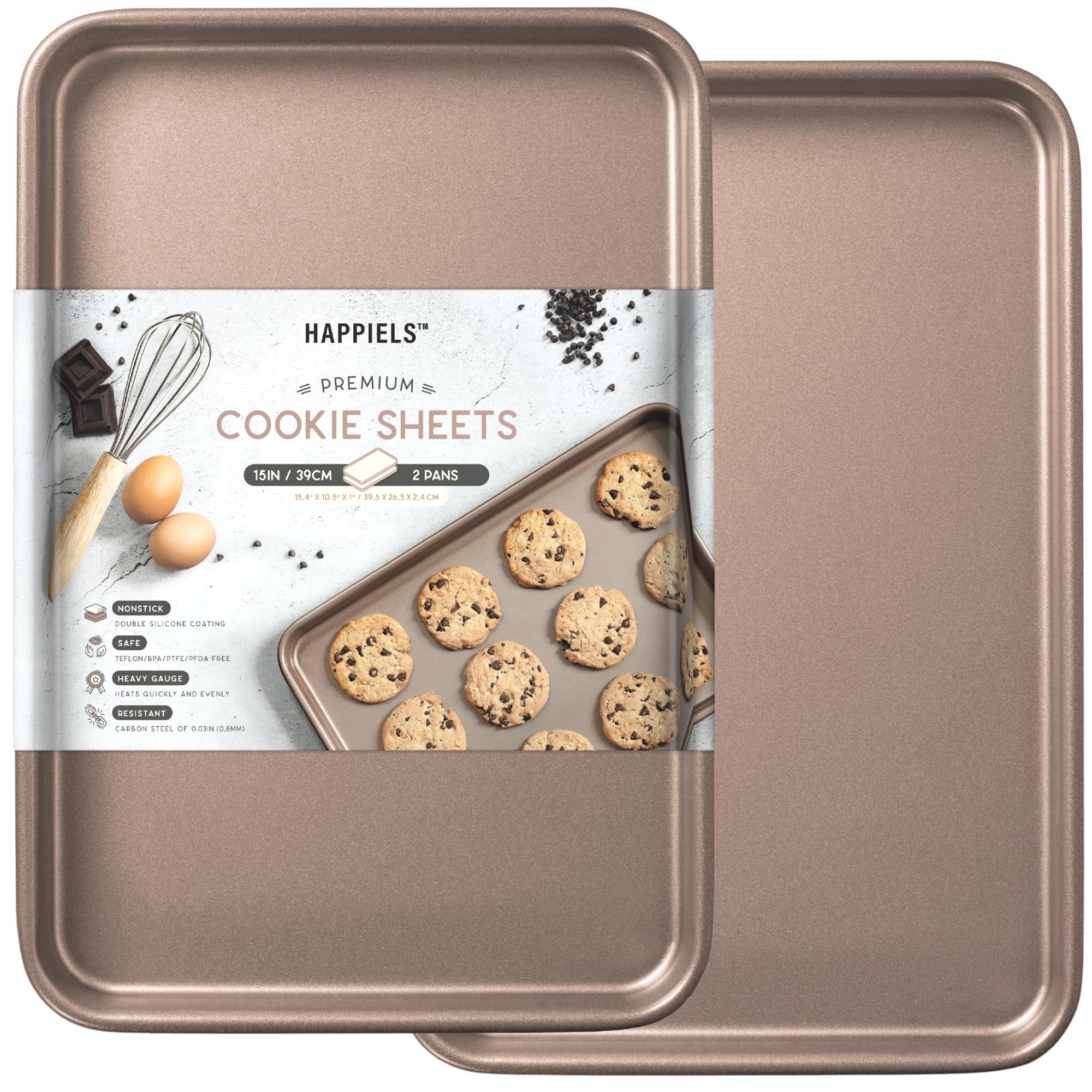 Happiels 10 X 15 Inches Non Toxic Non Stick Baking Sheet Set Of 2 | Nonstick Cookie Sheets For Baking | Premium Quality Baking P