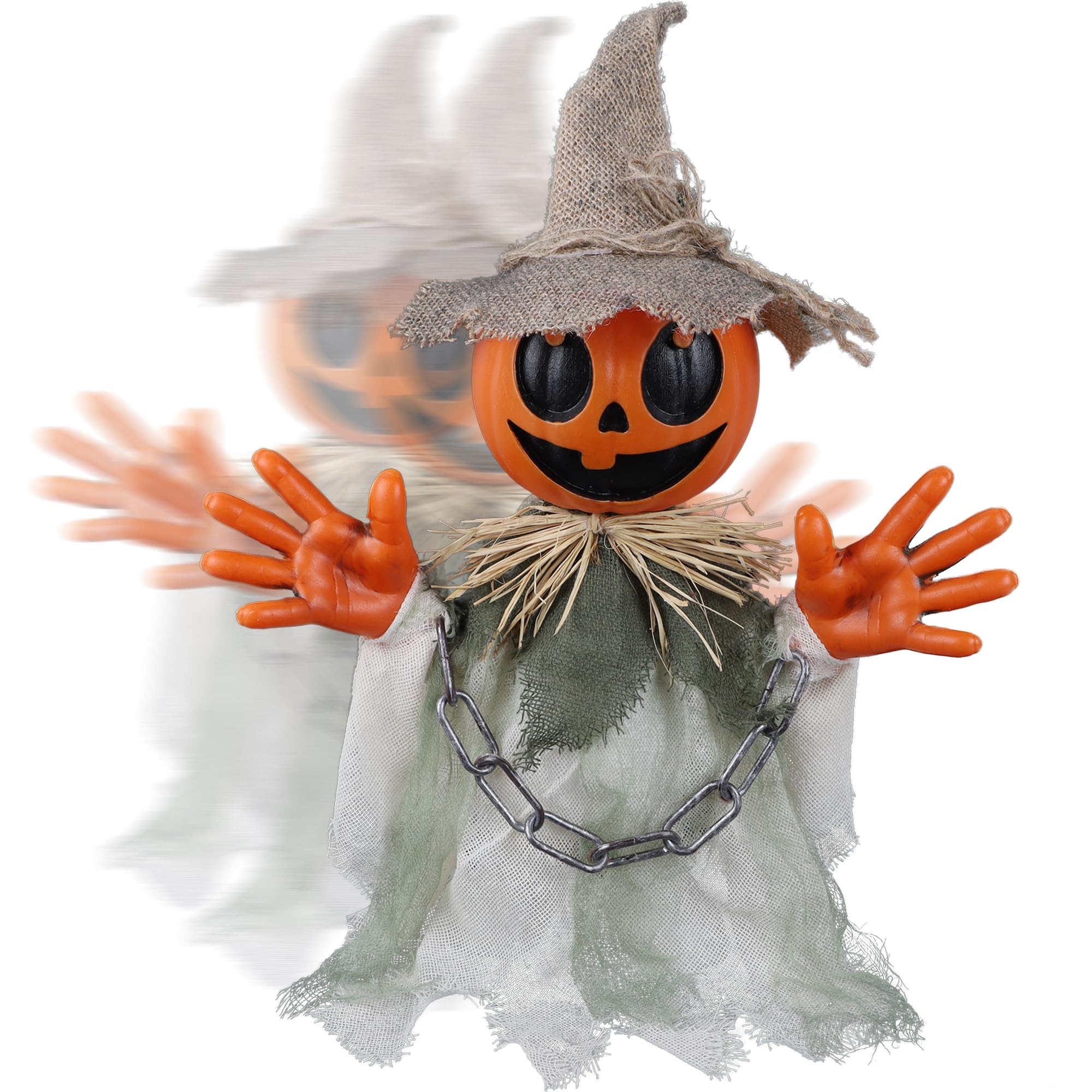 Prsildan Animatronic Halloween Decorations - 16 Walking Pumpkin Ghost with Sound & Touch Sensor