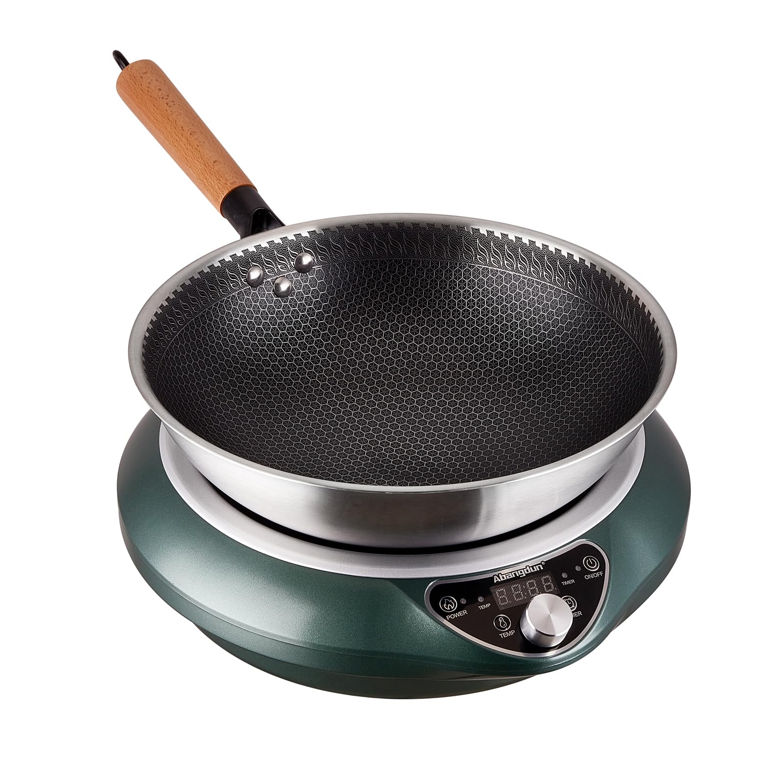 Abangdun Induction Wok Cooktop 1700W 120V Concave Induction Cooker Wok Burner(Authentic 13.4-Inch 304 Stainless Steel Cooking Wo