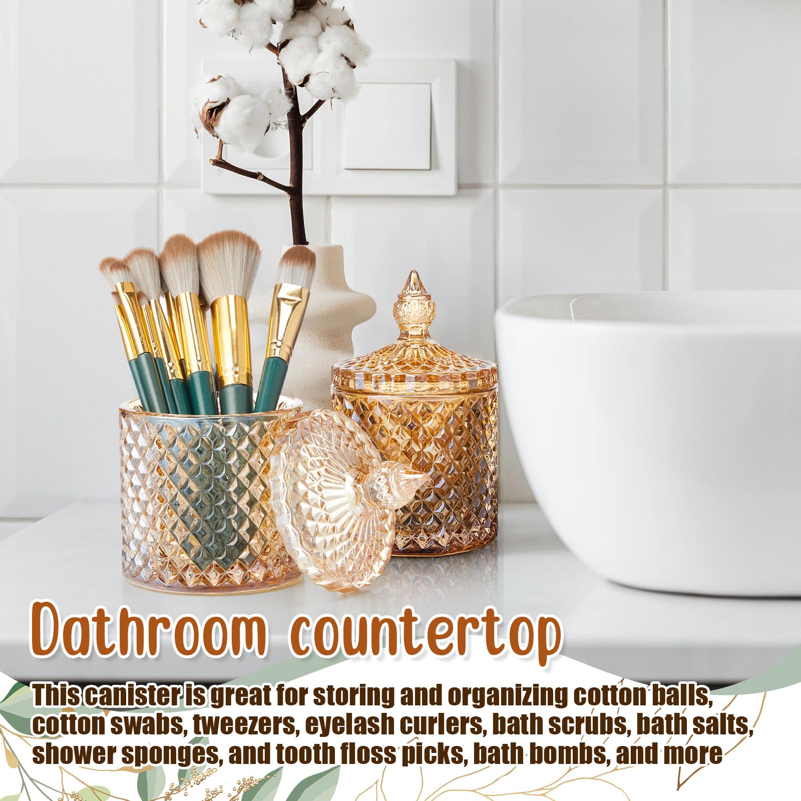 Aoriher 4 Pcs Crystal Glass Candy Jar With Lid Home Decorative Jar Glass Storage Bathroom Jars Jewelry Box Canister Jar For Cott