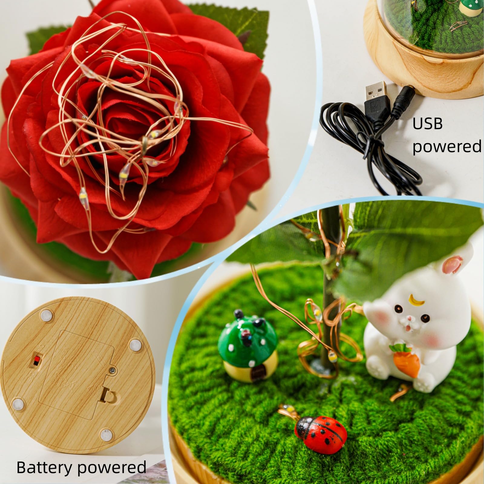 Red Roses from Daughter for Mom Mothers Day, Beauty and The Beast Rose, with LED Light Up Plastic Rose in Dome, for Wife Grandma