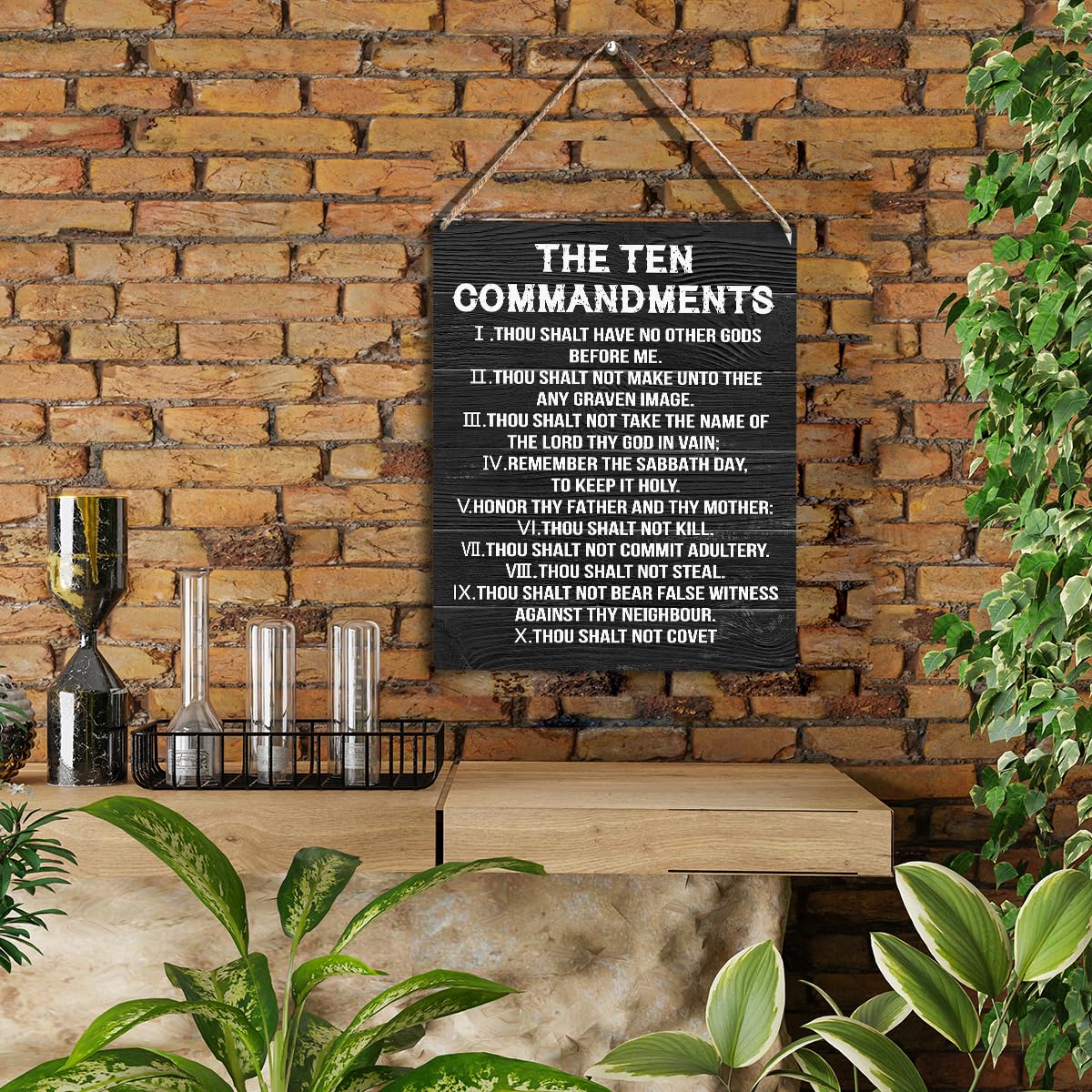 YCYD Ten Commandments Decor, Christian Bible Verse Decor - Rustic Wooden Box Sign for Living Room, Bedroom, Office - 10 x 8 Inch