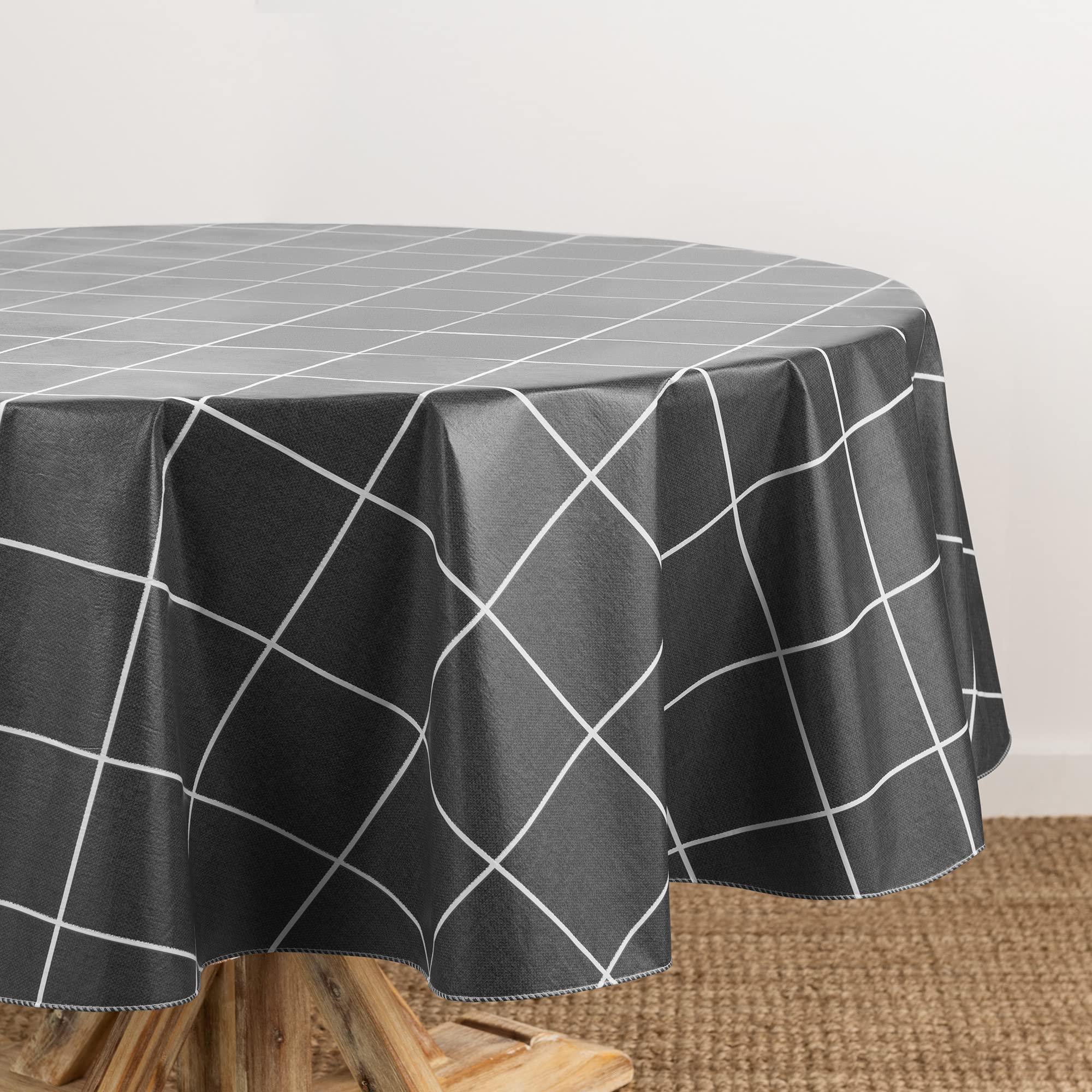Elrene Home Fashions Windowpane Plaid Water- And Stain-Resistant Vinyl Tablecloth With Flannel Backing, 70 Inches X 70 Inches, R