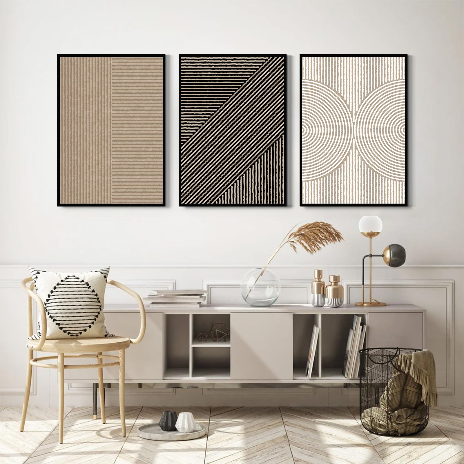 Boho Modern Wall Art Pictures Neutral Abstract Canvas Wall Decor Minimalist Line Wall Art Beige Brown Black Poster Mid Century P