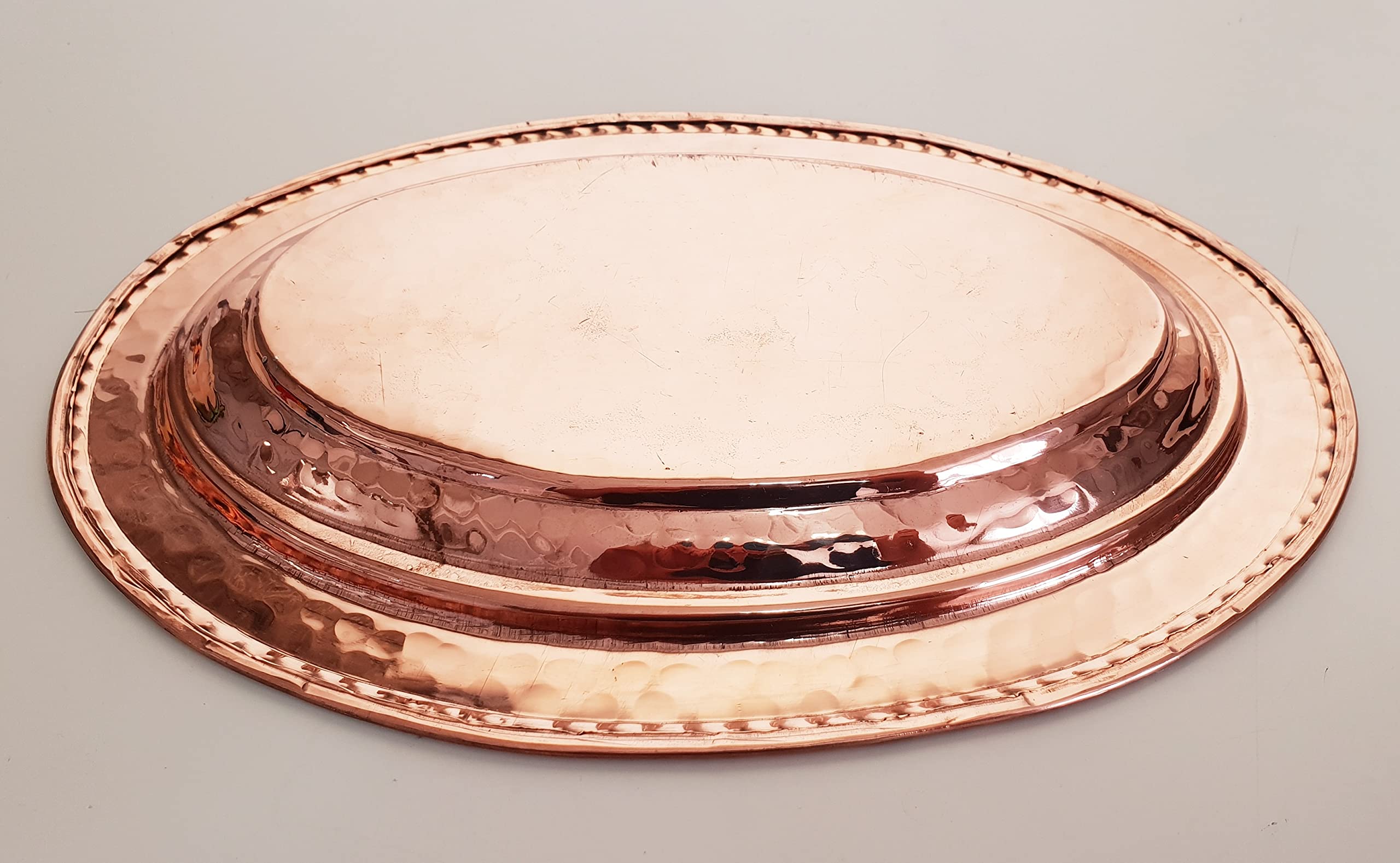 Dlk - Handmade Pure Copper Serving Plate - Iskender Kebab Plate - Turkish Kebab Presentation - Oval Copper Plate 12 Inch (31Cm)