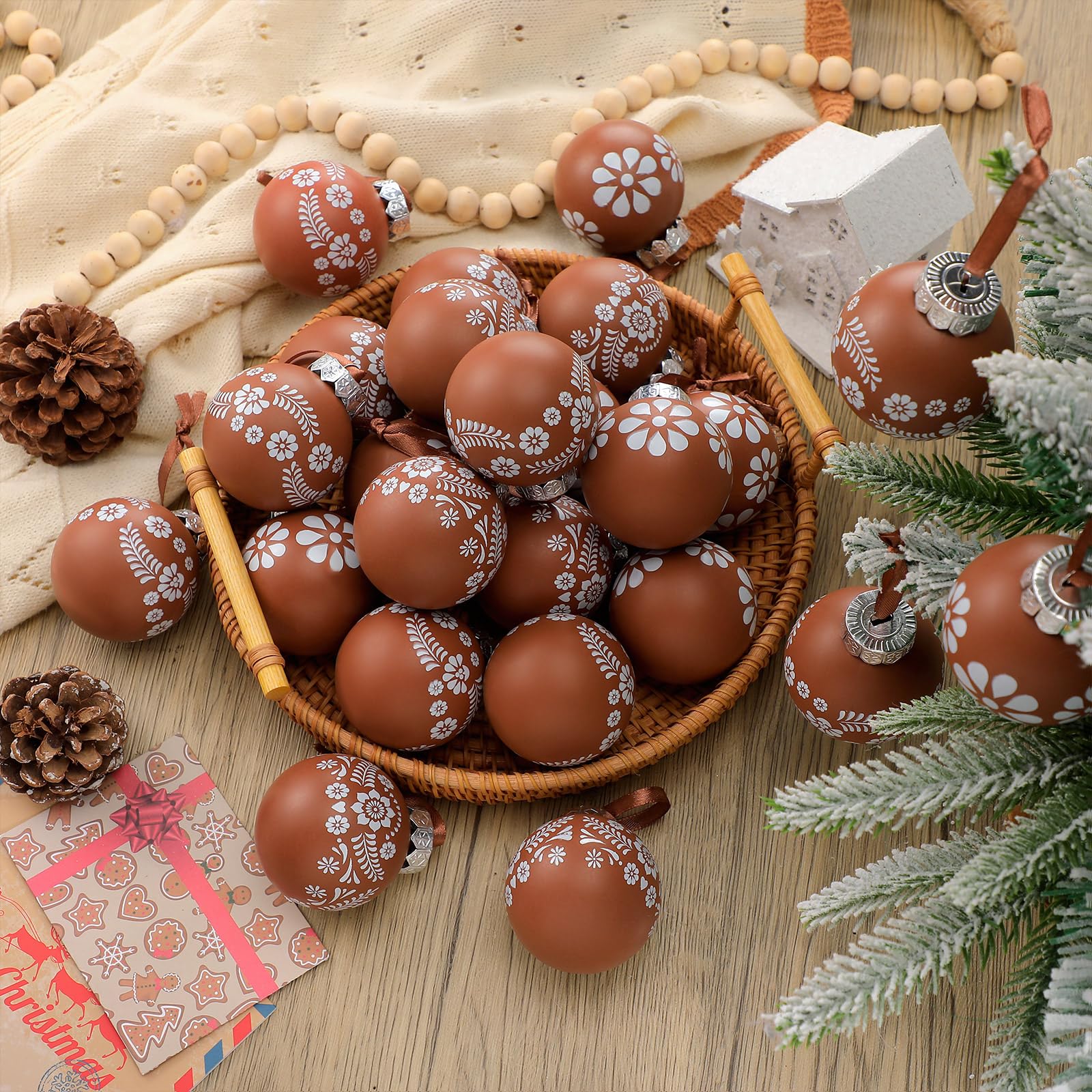 ShinyRelief 24 Pcs Platos De Barro Mexican Christmas Ornaments 2.36 Inch Cielito Lindo Terracotta Xmas Tree Shatterproof Hanging