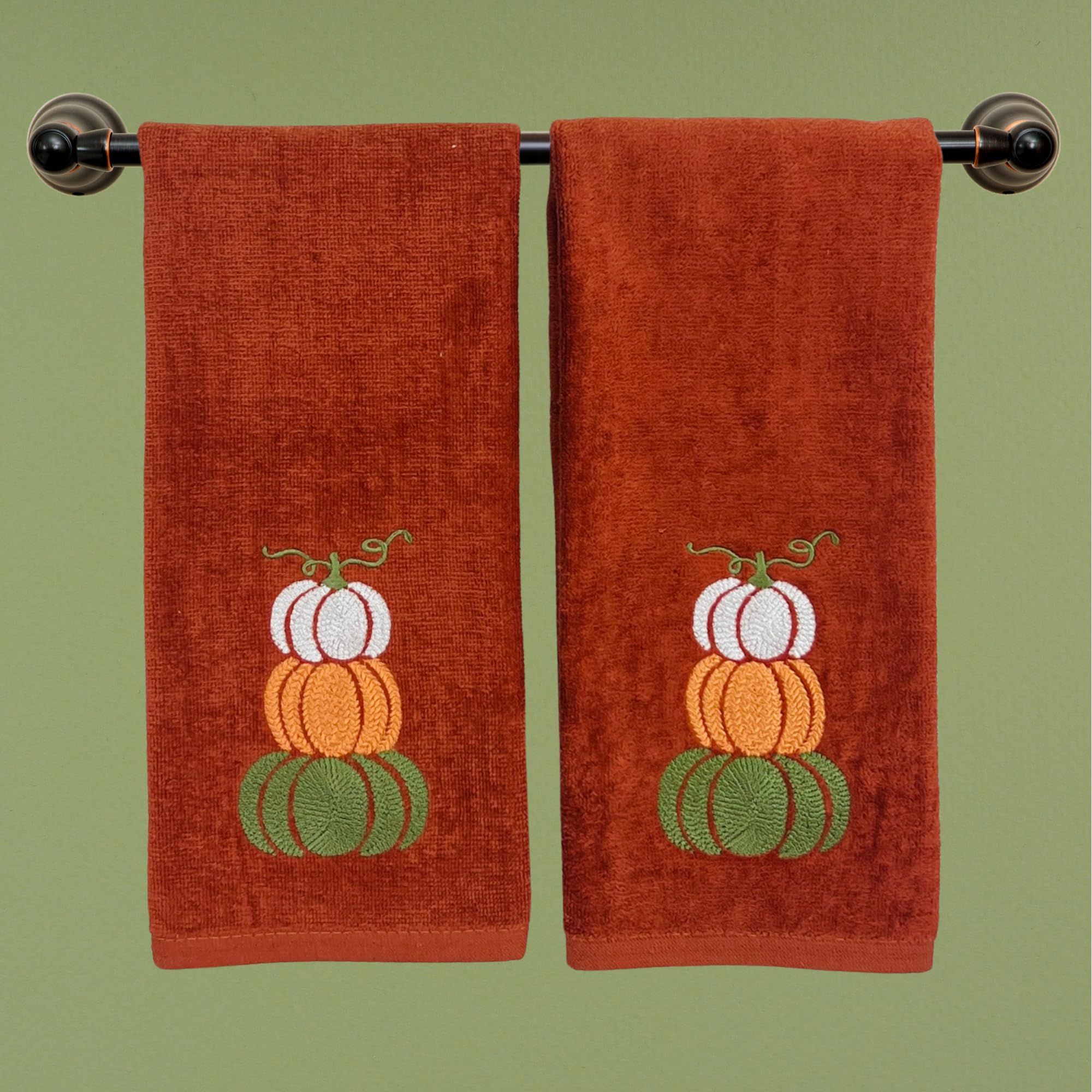 Serafina Home Autumn Fall Bath Hand Towels Bathroom Decor Farmhouse Harvest: Rust Dark Orange 100% Cotton Towels With Embroidere