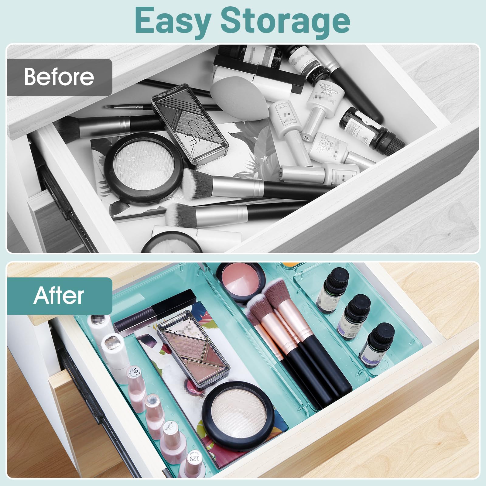 WOWBOX 6 PCS Plastic Drawer Organizer Set, Desk Drawer Divider Organizers and Storage Bins for Makeup, Jewelry, Gadgets for Kitc