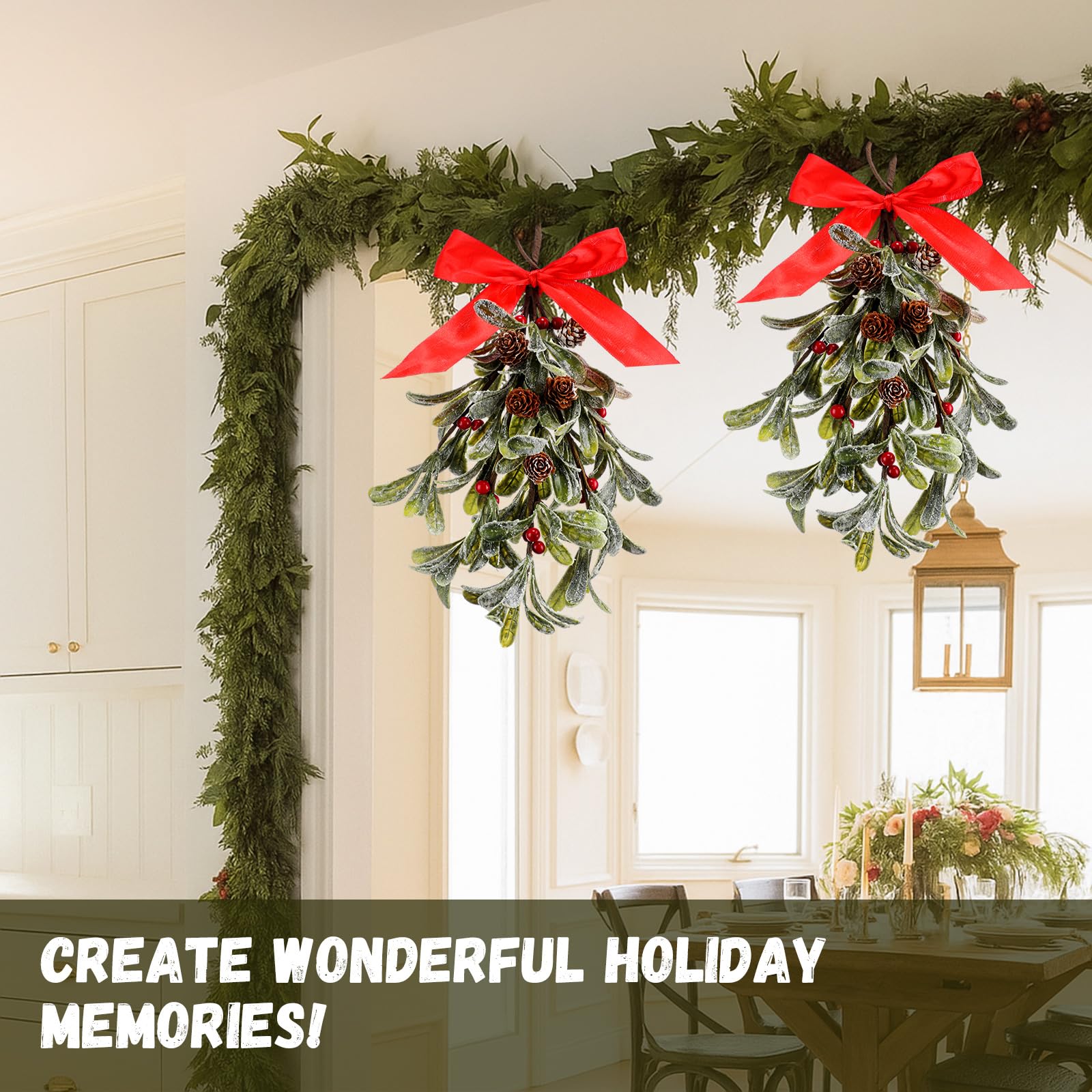 Daifunli 2 Pcs 12 '' Red Large Christmas Mistletoe Decor Xmas Holiday Artificial Mistletoe Giant Kissing Hanging Bouquet Christm