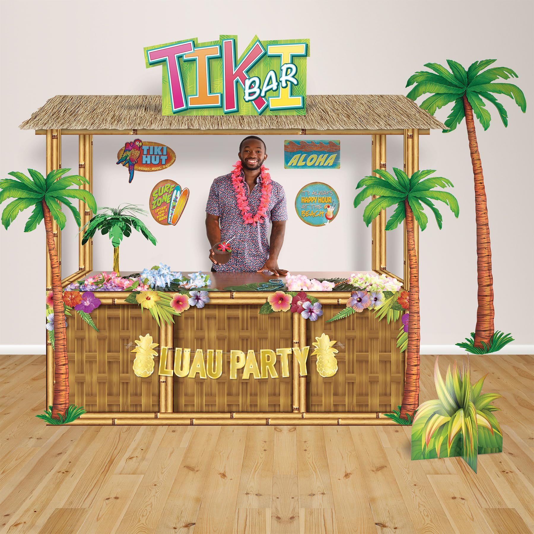 Beistle 3 Count Jointed Palm Tree Decorations, Cardstock Paper Cut Outs, Luau Beach Theme, Tropical Hawaiian Party D  Cor, 2-4 &