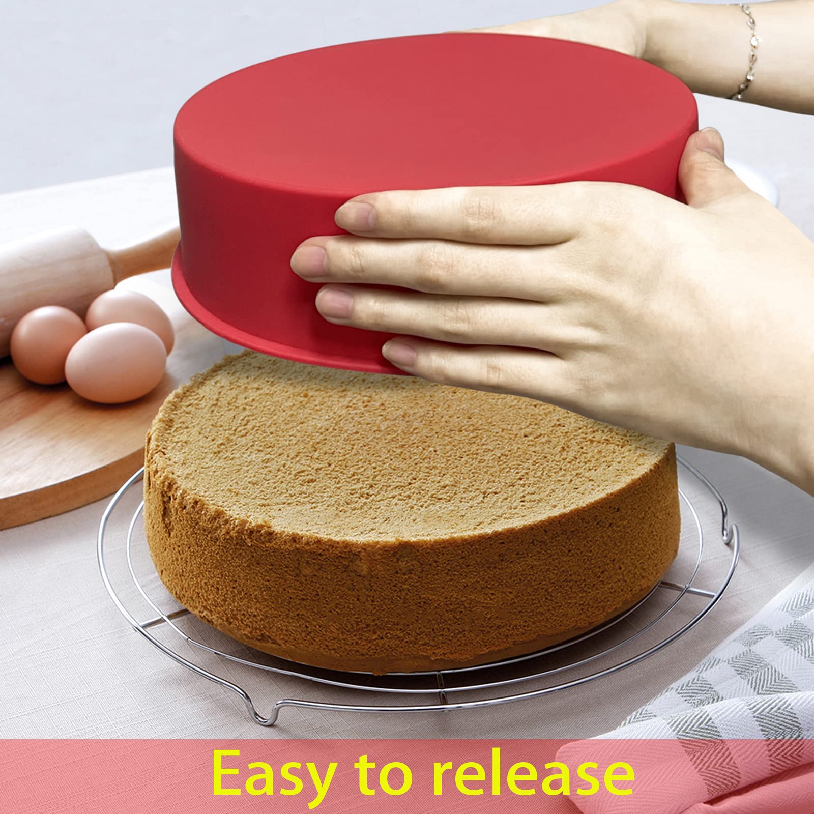 2Pcs 8 Inch Silicone Cake Pan For Baking, Round Cake Molds Silicone Baking Pan Non-Stick Quick Release Suitable For Cheesecake C