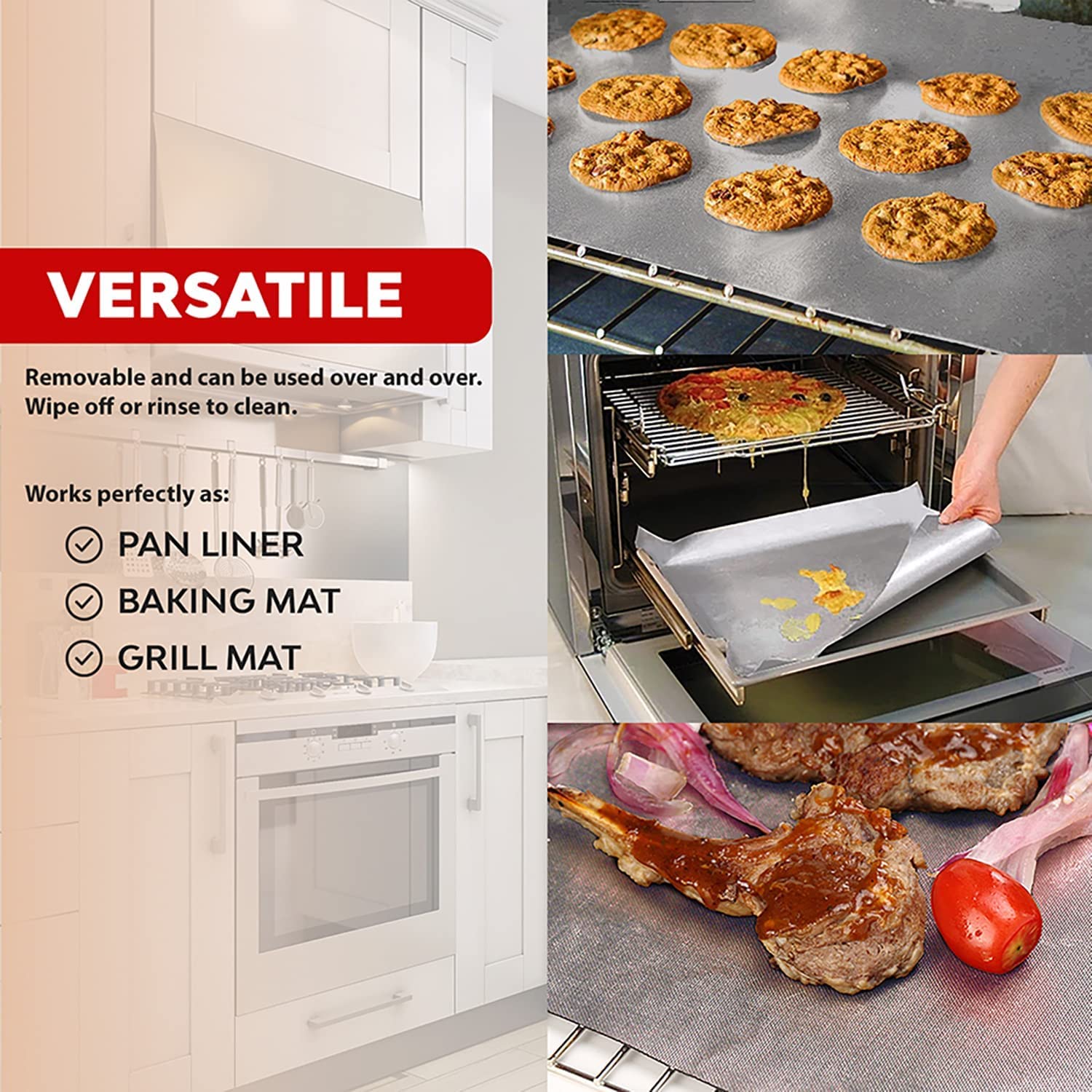 Oven Liners For Bottom Of Oven Silver (2-Pack) Bundled With Oven Rack Shields (2-Pack) - Large Oven Mat For Bottom Of Oven (17''