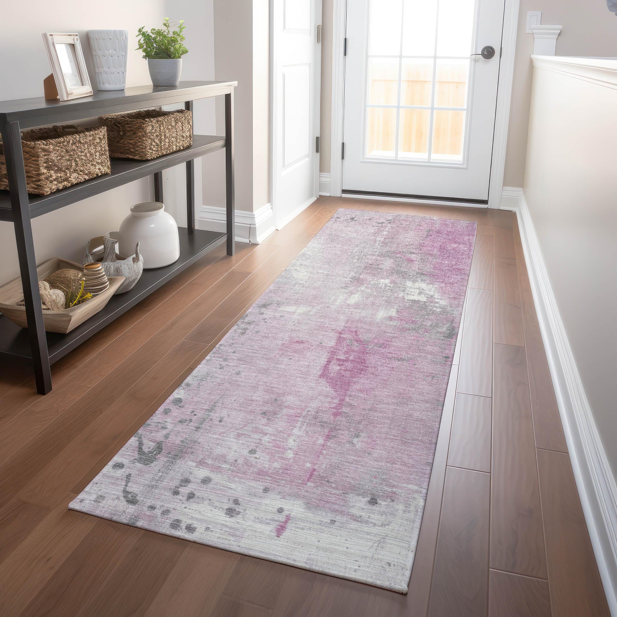 Machine Washable Indoor/Outdoor Chantille Pink 23 x 76 Runner Rug