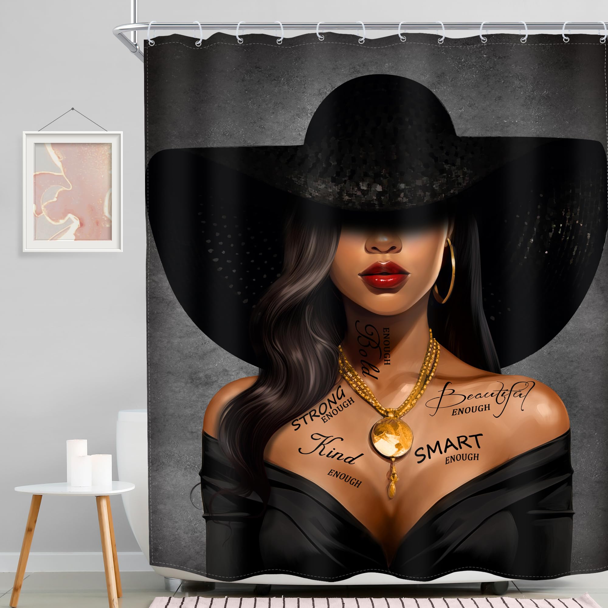Meshelly Black Girl Shower Curtain 60Wx72H African American Grey Inspirational Quotes Bathroom Curtain Fashion Black Woman Showe