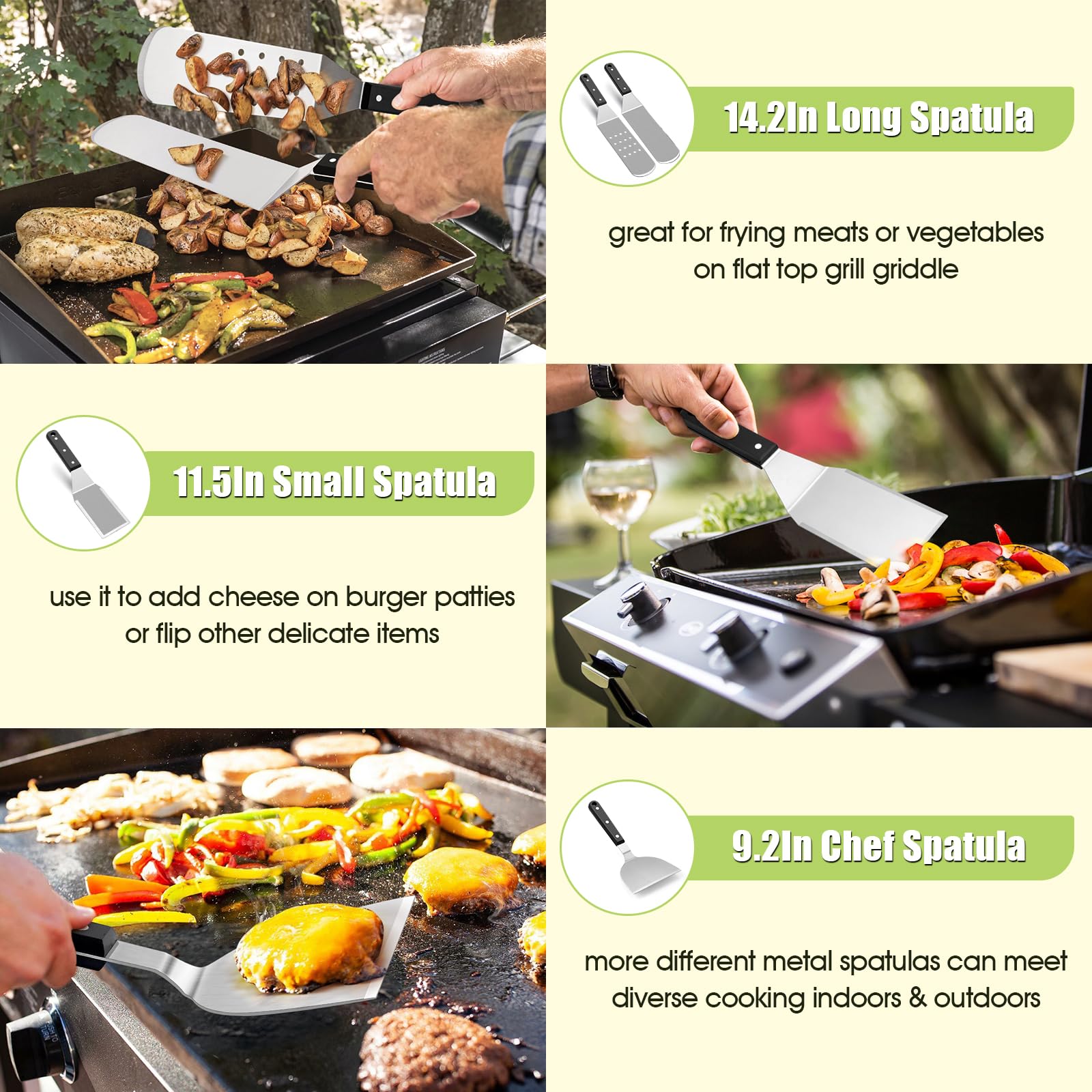 Hasteel Griddle Accessories Kit Of 16, Professional Stainless Steel Griddle Spatula Tools In Storage Bag, Heavy Duty Metal Spatu