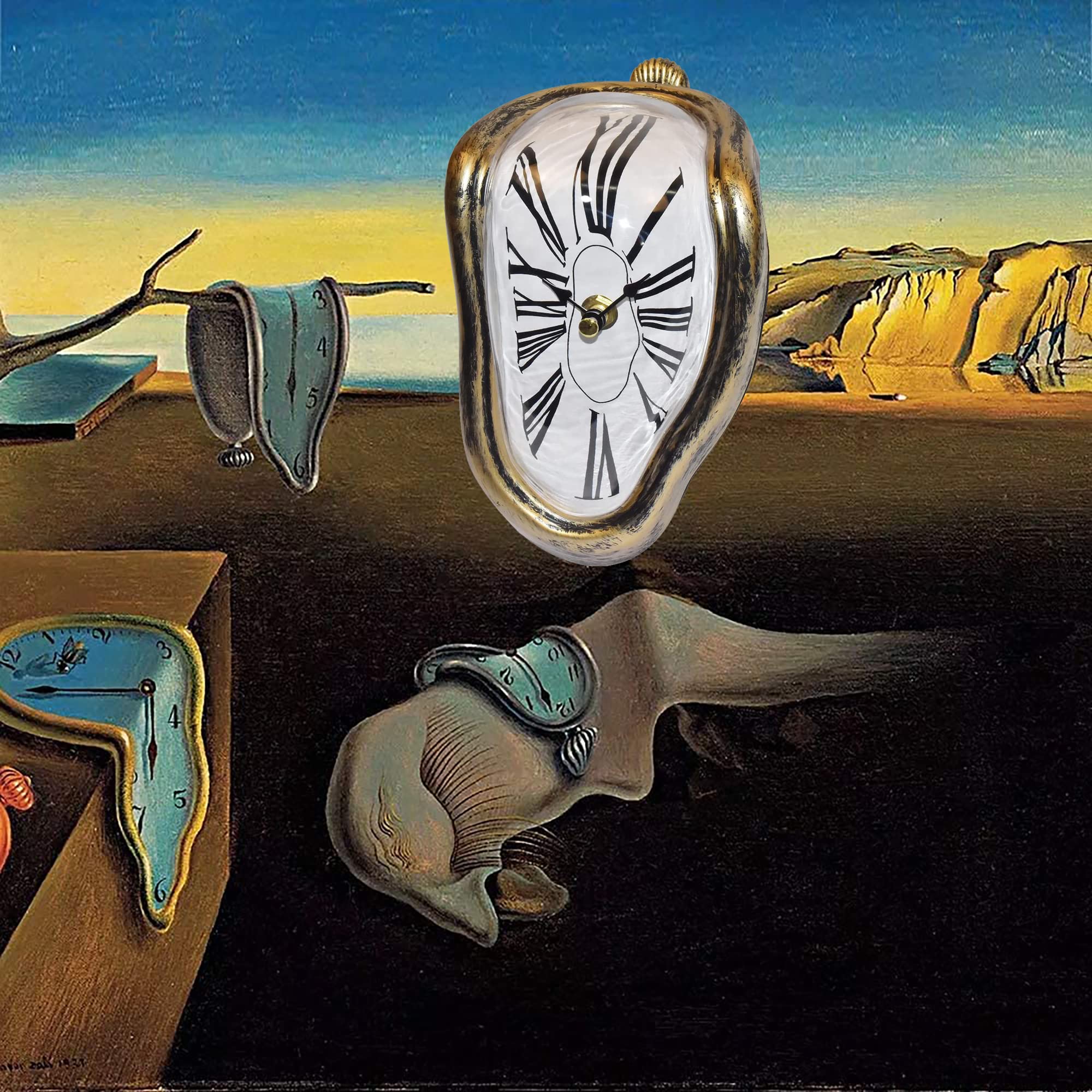 FAREVER Melting Clock, Salvador Dali Watch Melted Clock for Decorative Home Office Shelf Desk Table Funny Creative Gift,Rome Ant