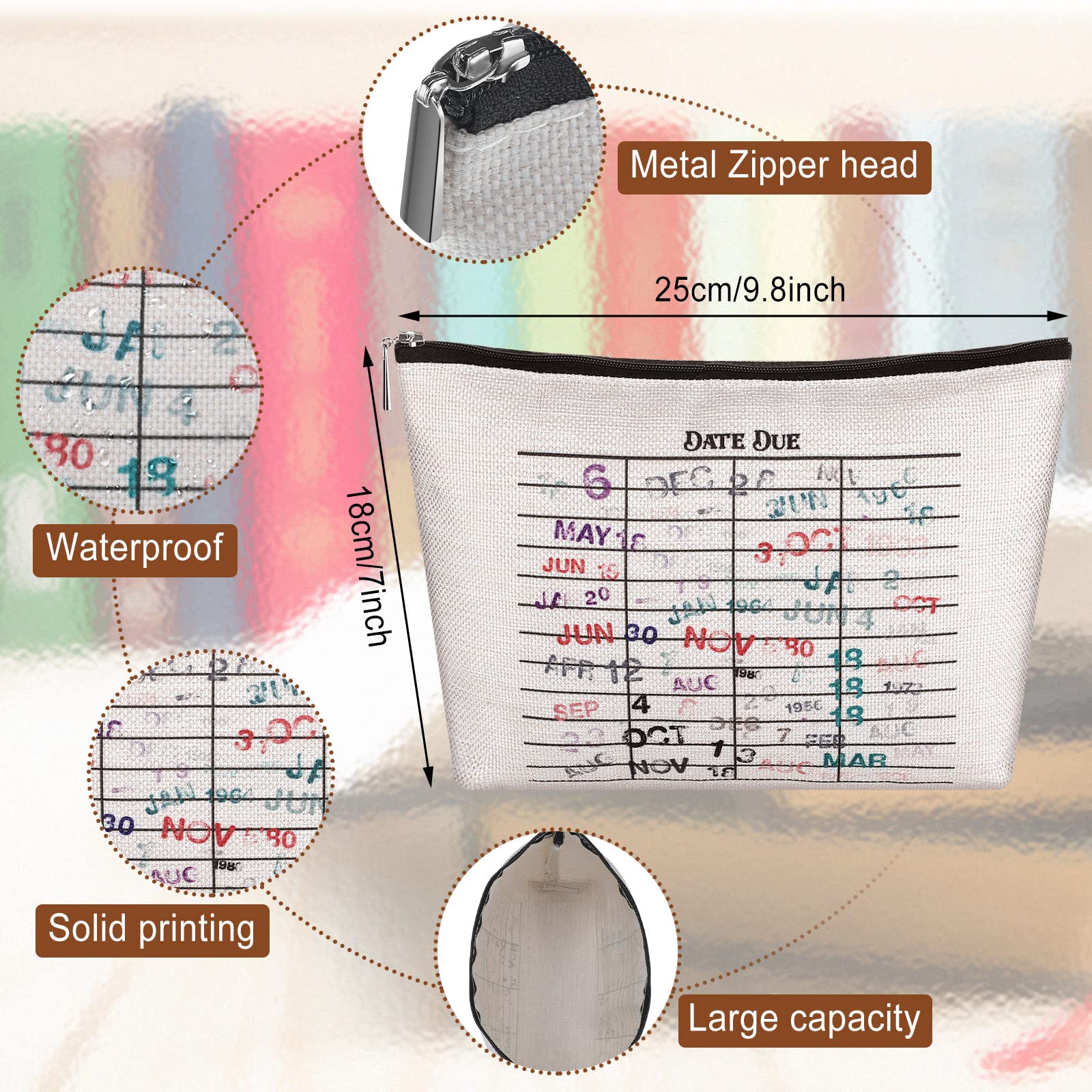 Newtay 3 Pcs Funny Librarian Gift Set, Including Due Date Card Coffee Mug, Vintage Due Date Coaster And Library Toiletry Bag For
