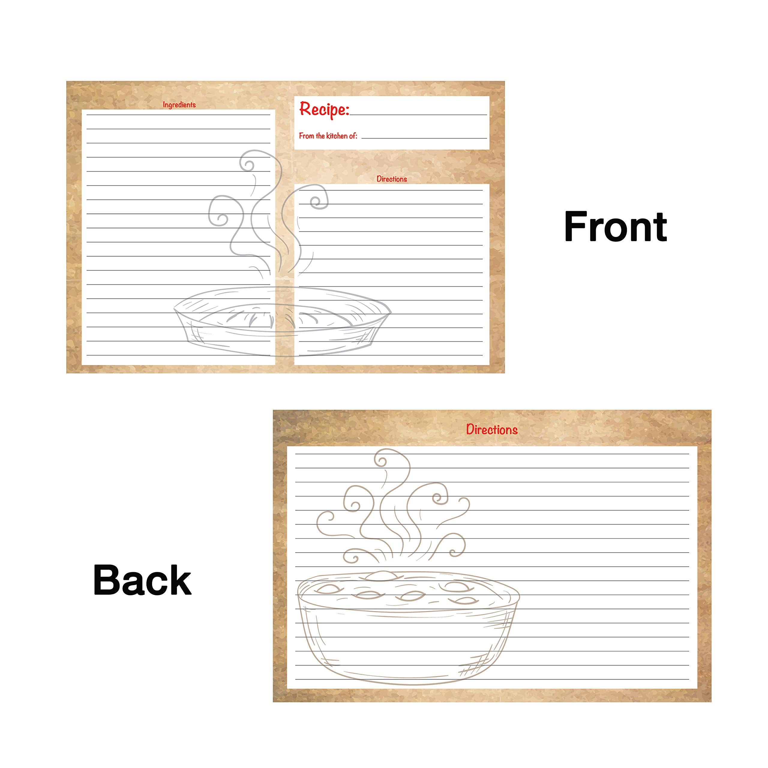 Kitchen Classics Recipe Cards - 50 Double Sided Beautiful Brown Thick Cards.- 4X6 Inch