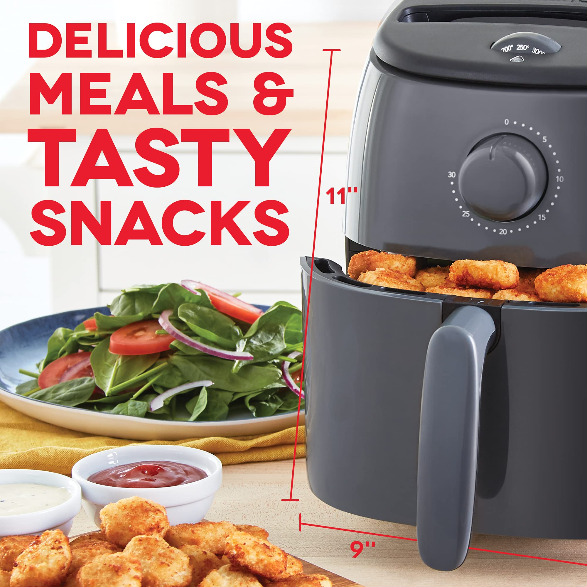 Dash Tasti-Crisp Electric Air Fryer Oven, 2.6 Qt., Grey - Compact Air Fryer For Healthier Food In Minutes, Ideal For Small Space
