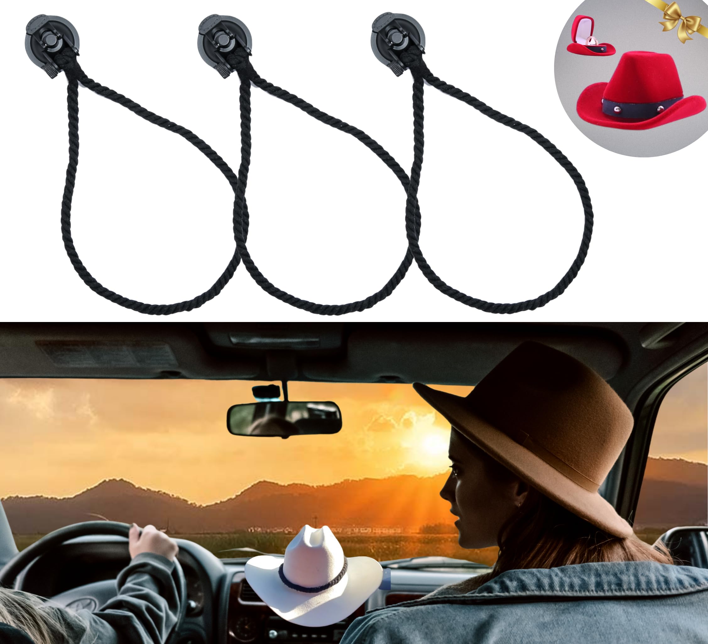 4Pcs Cotton Rope Cowboy Hat Holder For Truck, Car Hat Holder,-Universal Truck Hat Rack, Easy-To-Use Truck Hat Rack, Versatile Co