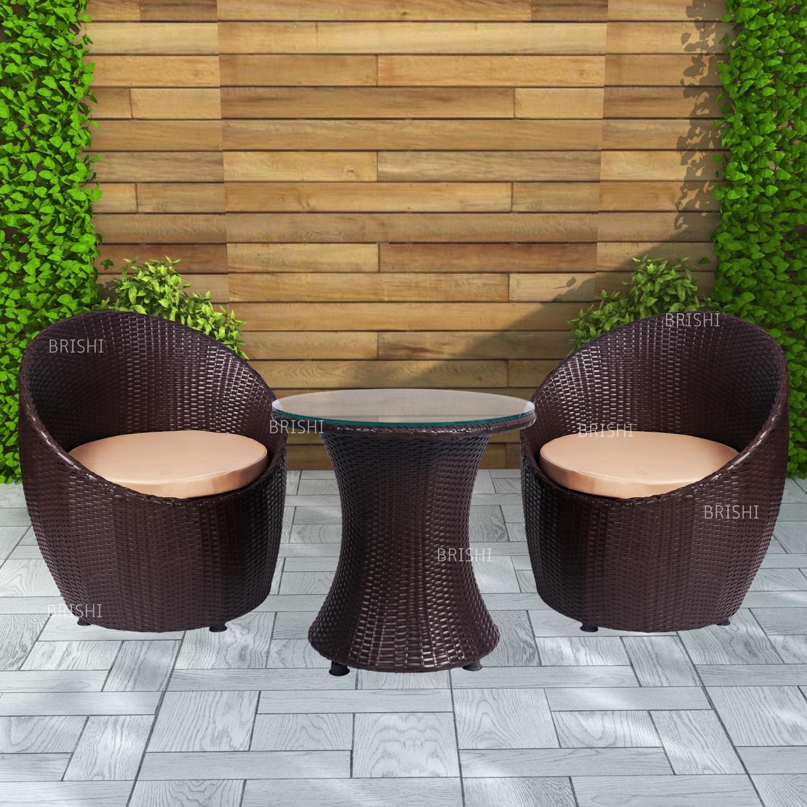 Brishi Rattan & Wicker Garden Patio Seating Chair And Table Set Outdoor Balcony Garden Coffee Table Set Furniture And 2 Chairs 1