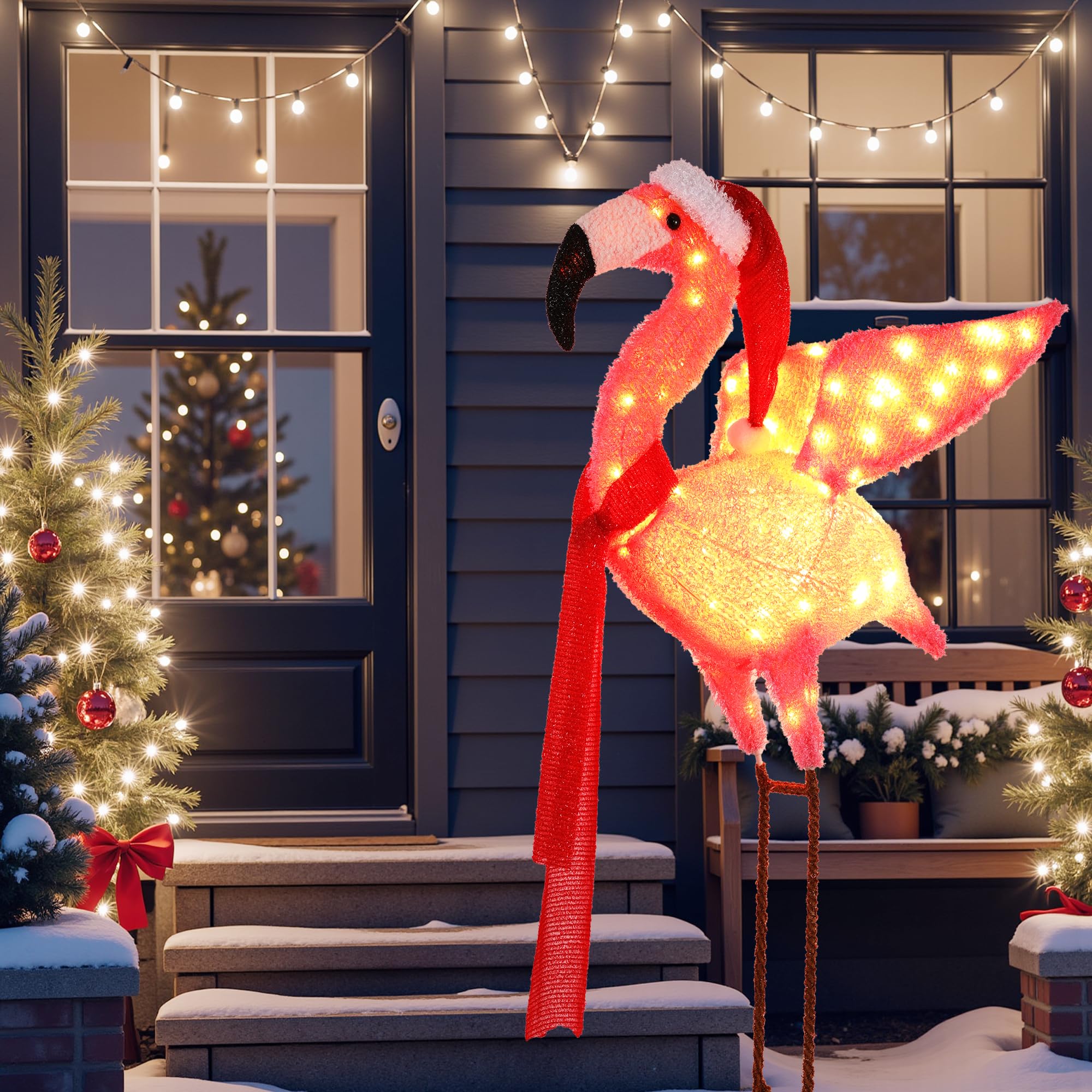 Christmas Flamingo Decorations Outdoor, Lighted Christmas Flamingo,Birthday Xmas Gifts for Women Mom,for Party Indoor, Outdoor, 
