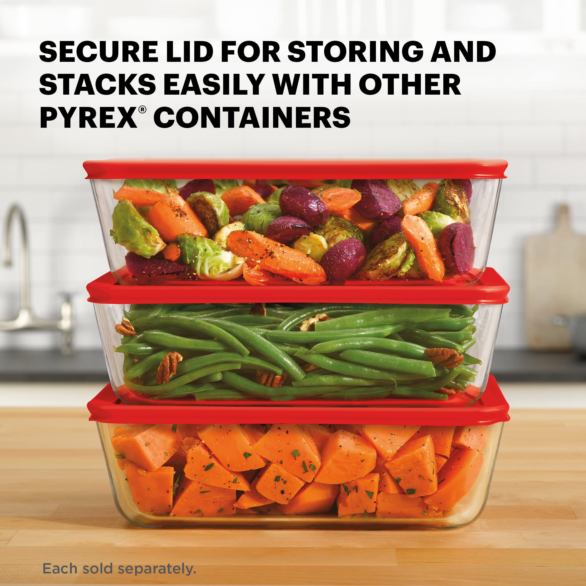 Pyrex Simply Store Glass Food Storage Container, Snug Fit Non-Toxic Plastic Bpa-Free Lids, Freezer Dishwasher Microwave Safe, 11