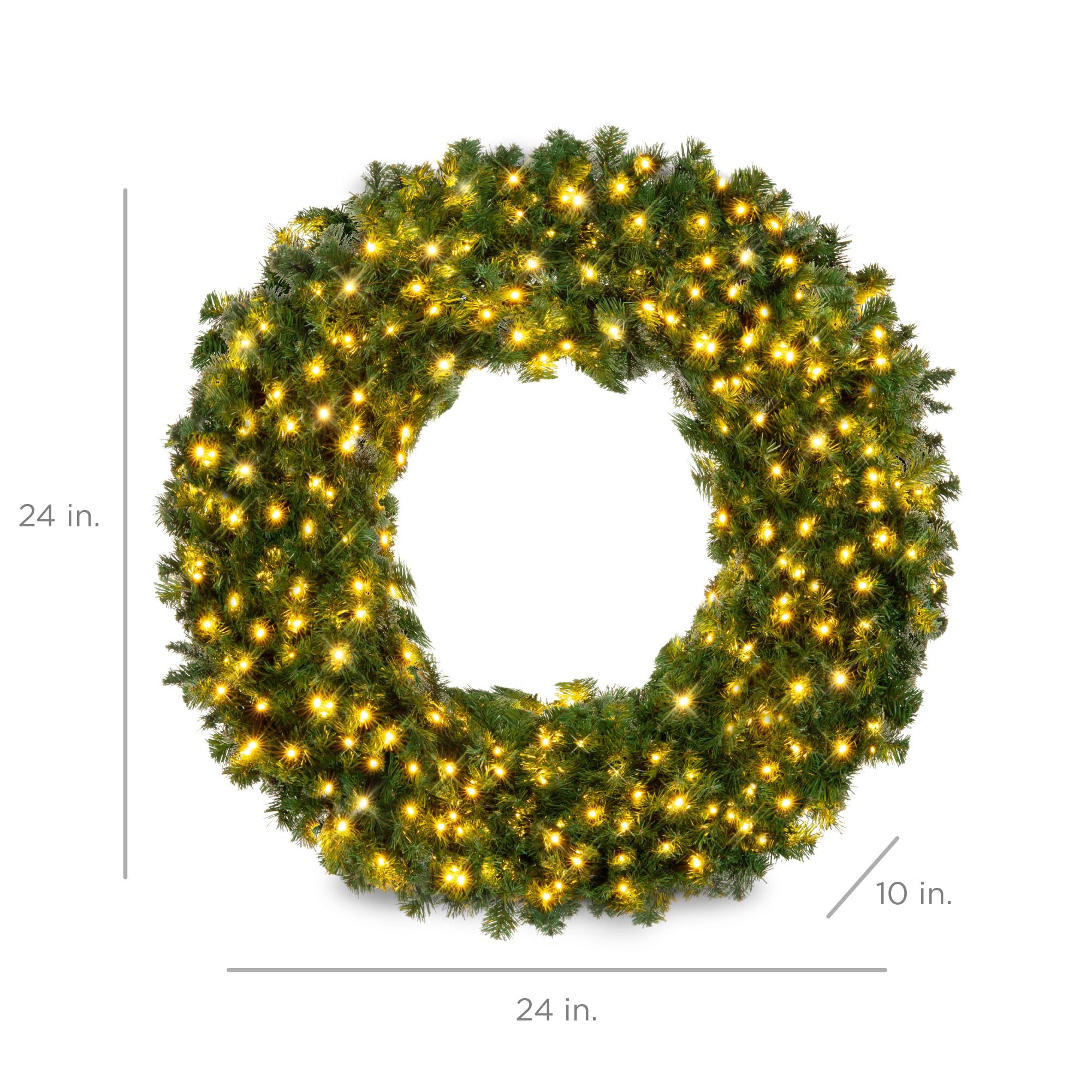 Best Choice Products 24in Large Artificial Pre-Lit Fir Christmas Wreath Holiday Accent Decoration w/ 50 LED Lights, 100 PVC Tips