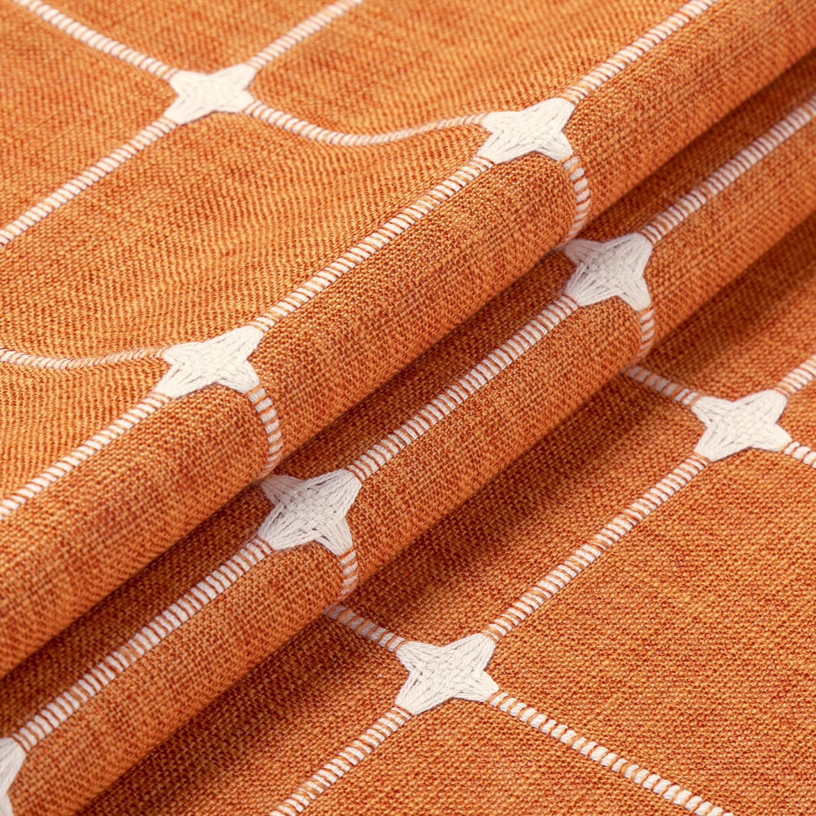 Mitovilla Orange Boho Extra Long Shower Curtain 72 X 84, Modern Farmhouse 84 Inch Xl Cotton Linen Texture Tassel Fabric Shower C