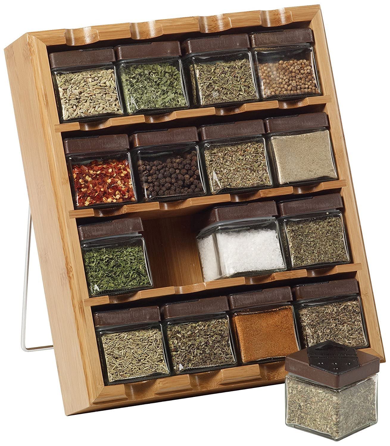 Kamenstein Jar Bamboo 3-in-1 Spice Organizer for Countertop, Wall, and Drawer with Spices Included, FREE Spice Refills for 5 Yea
