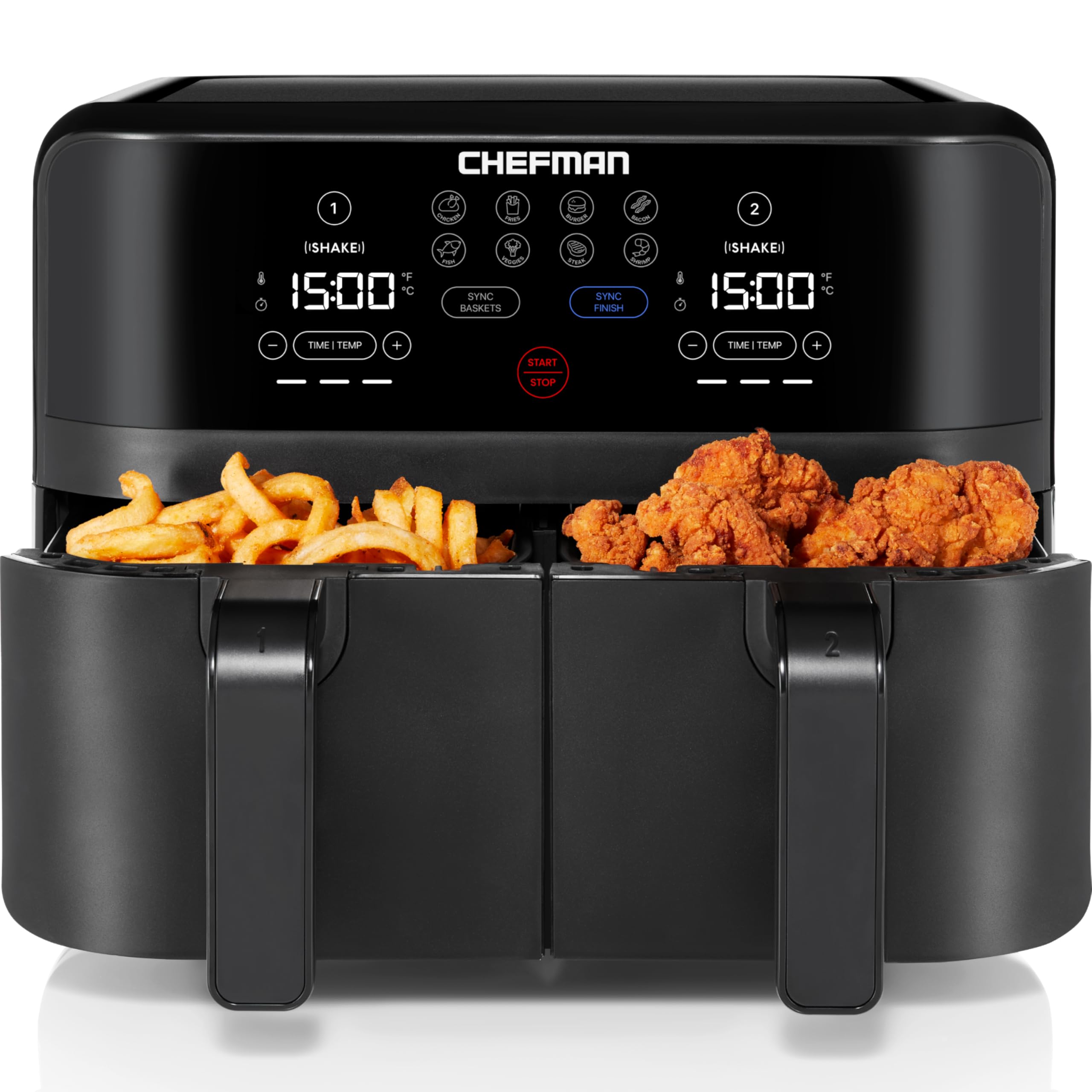 Chefman TurboFry Touch Dual Air Fryer  Maximize The Healthiest Meals With Double Basket Capacity  One-Touch Digital Controls And Shake Reminder For The Perfect Crispy And Low-Calorie Finish