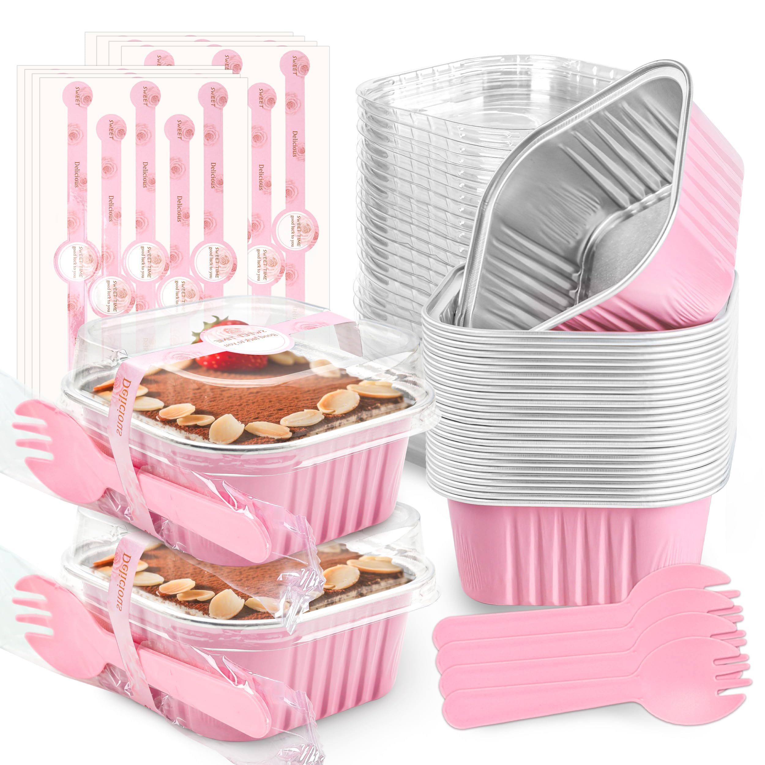 Nplux 60 Pack Mini Cake Pans With Lids Mini Aluminum Pans, Disposable Loaf Pans Cupcake Liners With Lids For Pudding, Souffle, P