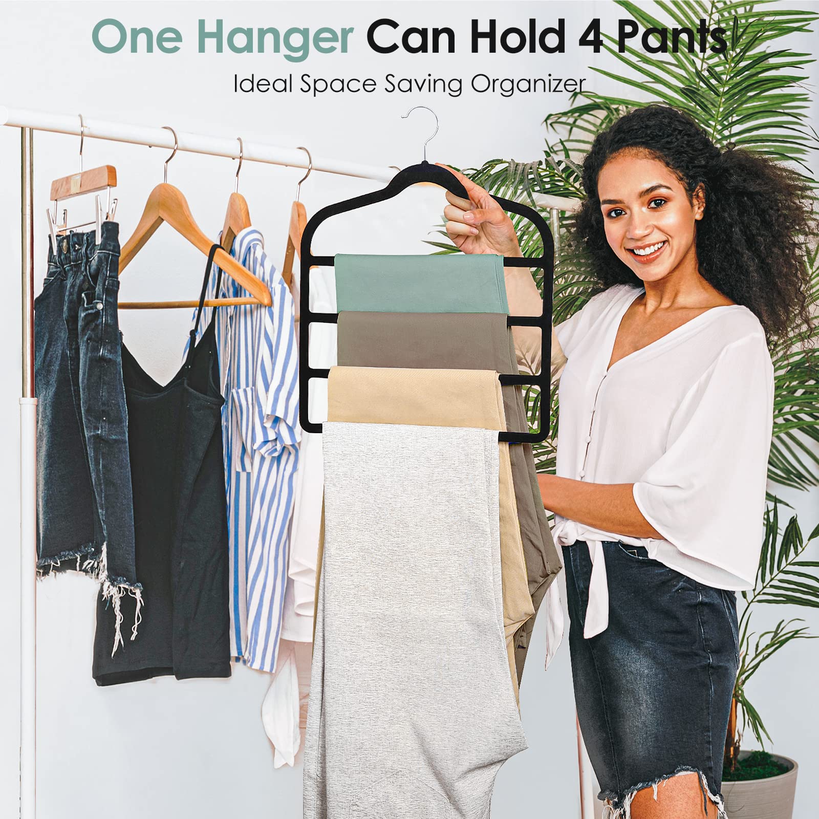 Velvet Hangers Space Saving Non Slip Pant Velvet Hangers  DUDUCOFU 4 Pack Black Velvet Hangers Multi Layer Clothes Hangers Closet Organizer for Pants Jeans Trousers Scarf