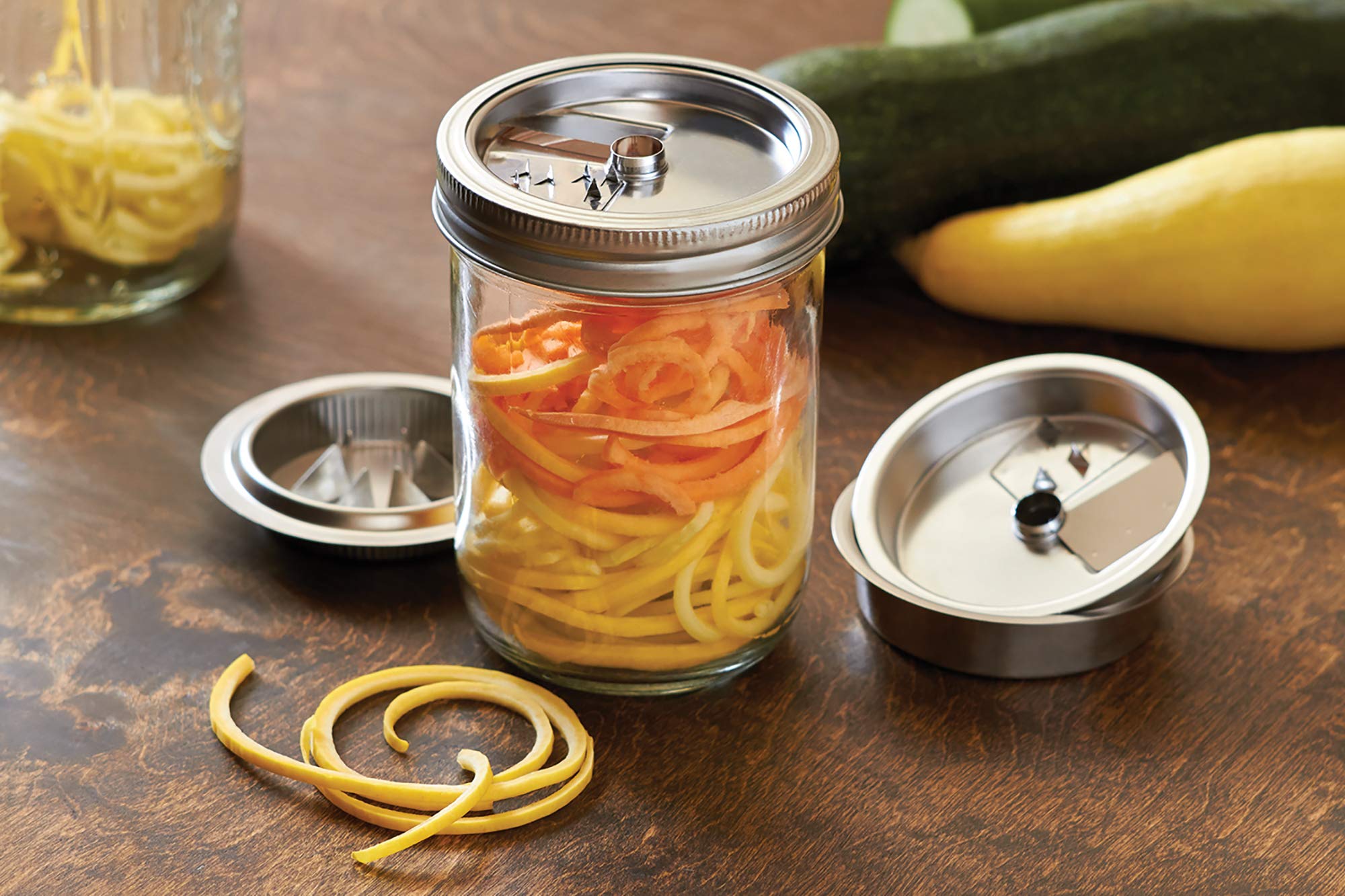 Jarware 3 in 1 Mason Jar Spiralizer  Wide Mouth  Stainless Steel