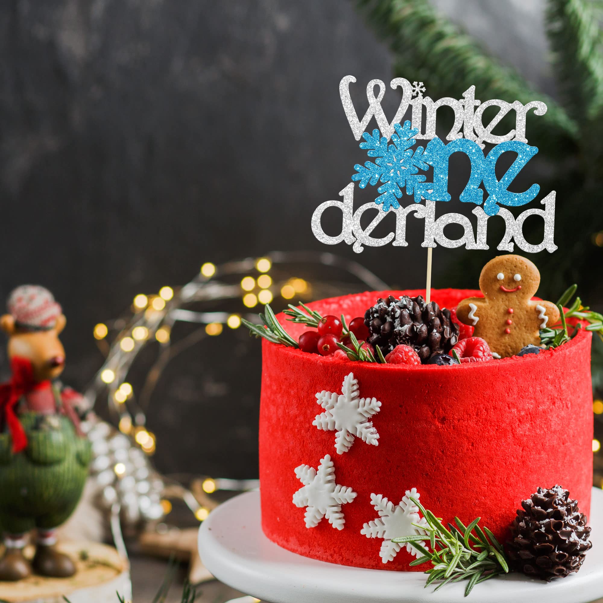 1Pc Winter Onederland Cake Topper Glitter Snowflake One 1st Birthday Party Cake Pick Decorations for Winter Snowflake Theme Baby Shower Kids First Birthday Party Supplies Silver Blue
