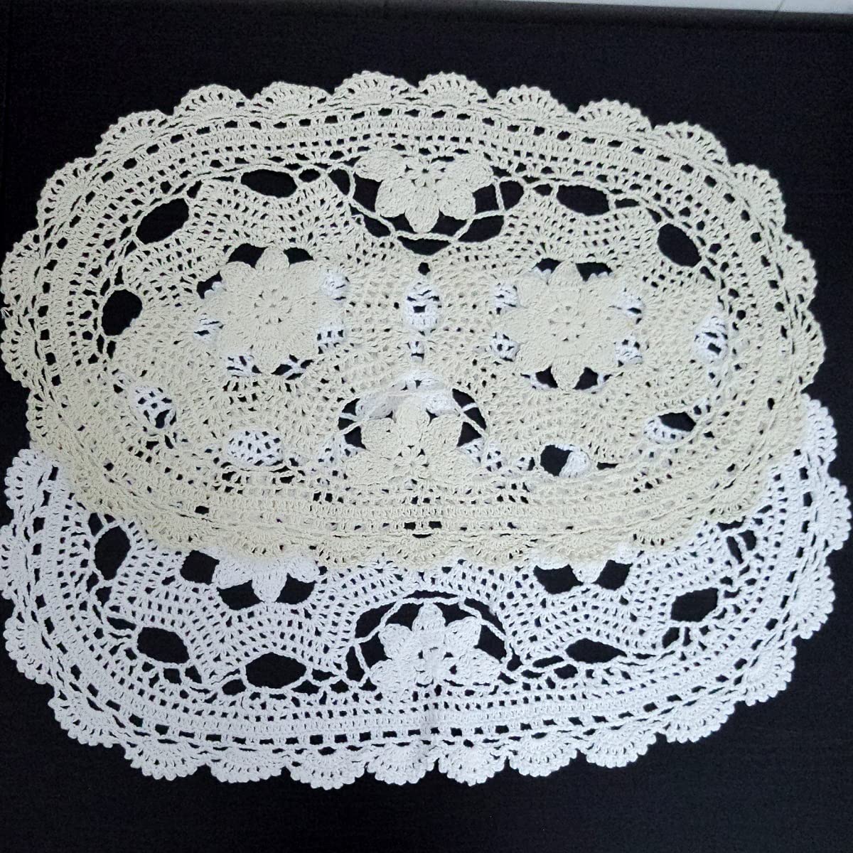 Laivigo New Handmade Crochet Lace Oval Table Placemat Doilies Doily,12 X 20 Inch,White,2Pcs