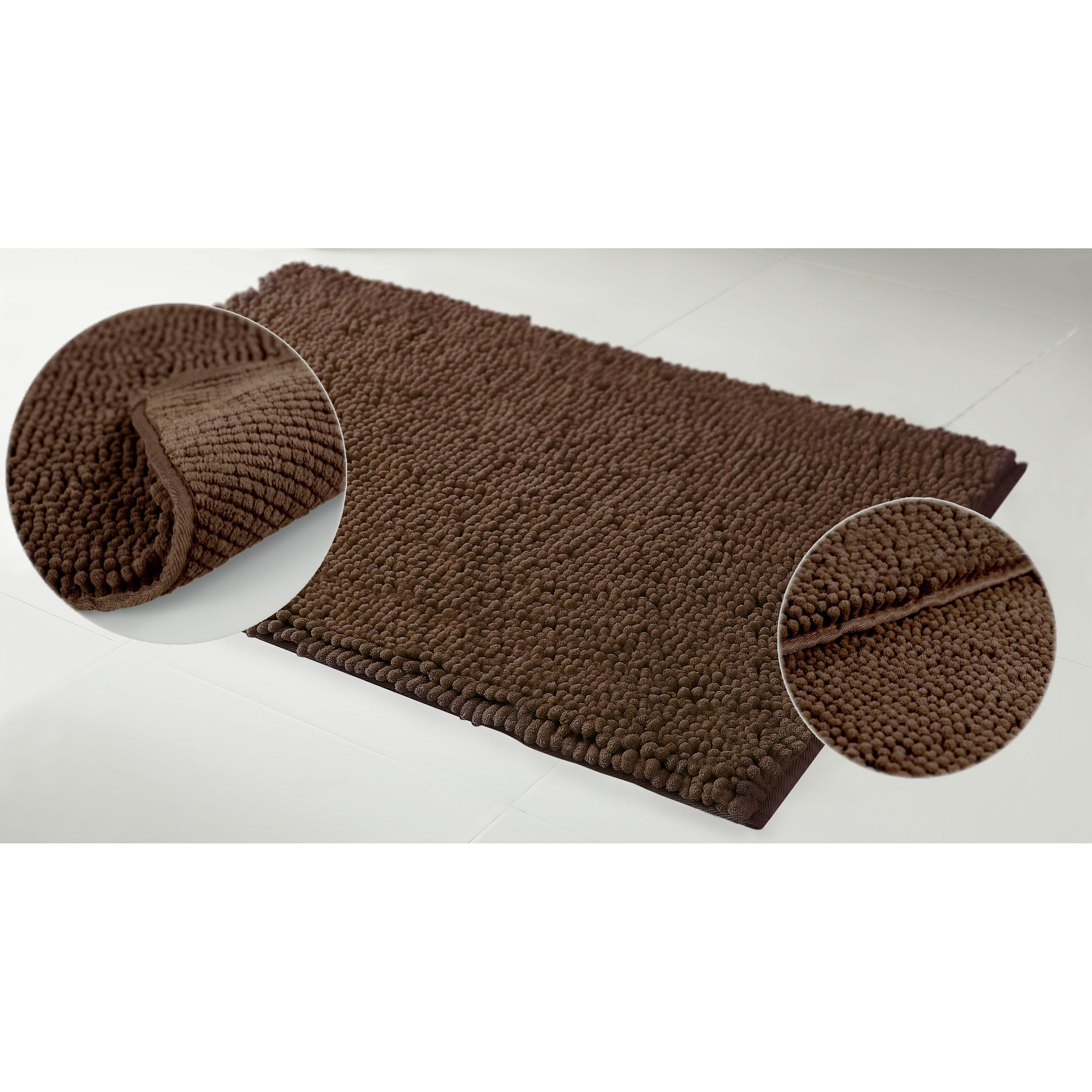 Resort Collection Plush Shag Chenille 2-Piece 17 X 24'' And 21 X 34'' Bath Mat Set, Mocha