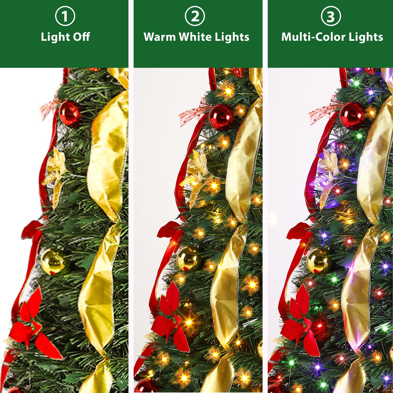 7ft Pop Up Prelit Artificial Christmas Tree with Remote Control, Collapsible Christmas Tree Pre-Decorated Red&Gold Decorations,
