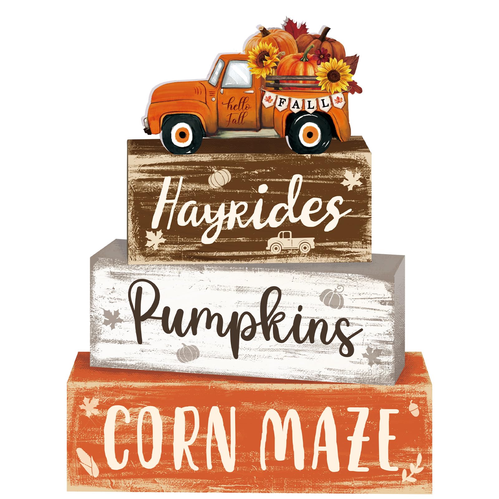4 Pcs Fall Thanksgiving Decor for Home Truck Pumpkin Wooden Signs with Sayings Autumn Thanksgiving Tiered Tray Decor Fall Hay Ri