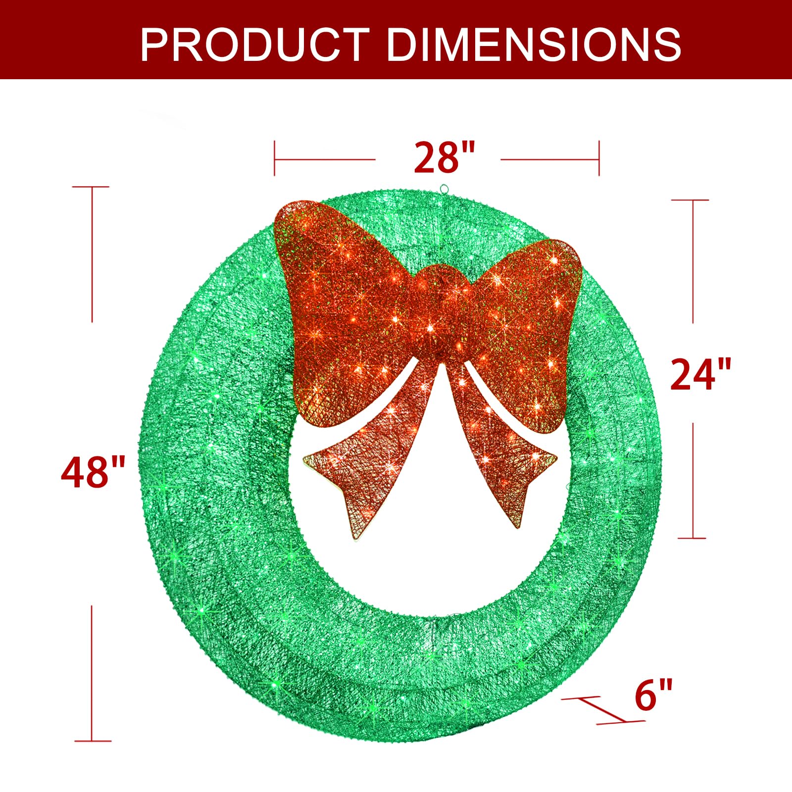 HOYECHI 48-Inch Christmas Wreath - Green Metal Outdoor Decor with LED Lights, Model HYC812