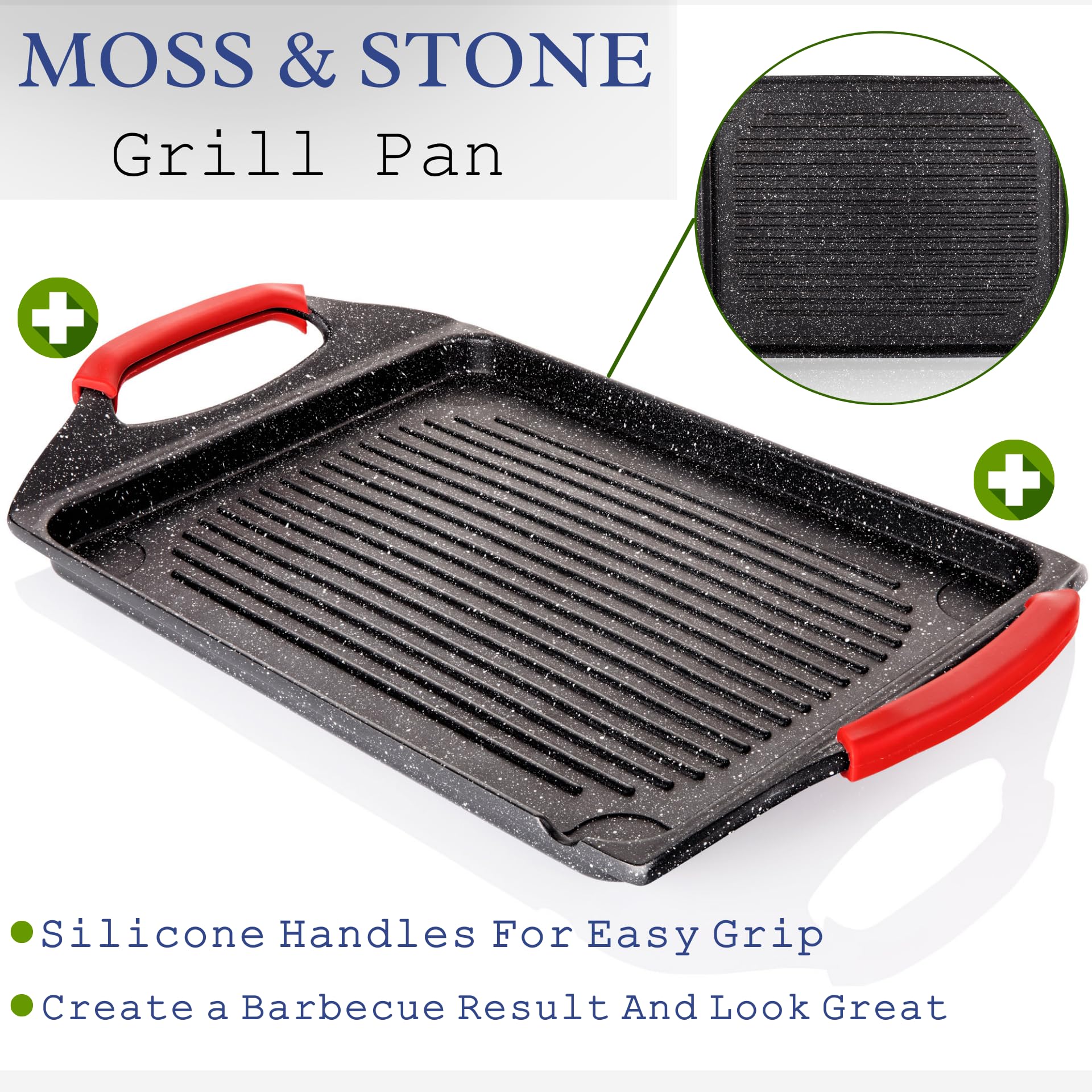 Moss & Stone Griddle Aluminum Bbq Rectangle Indoor Grill Pan, Aluminum Non-Stick Flat Top Griddle, Perfect For Fish Vegetables &