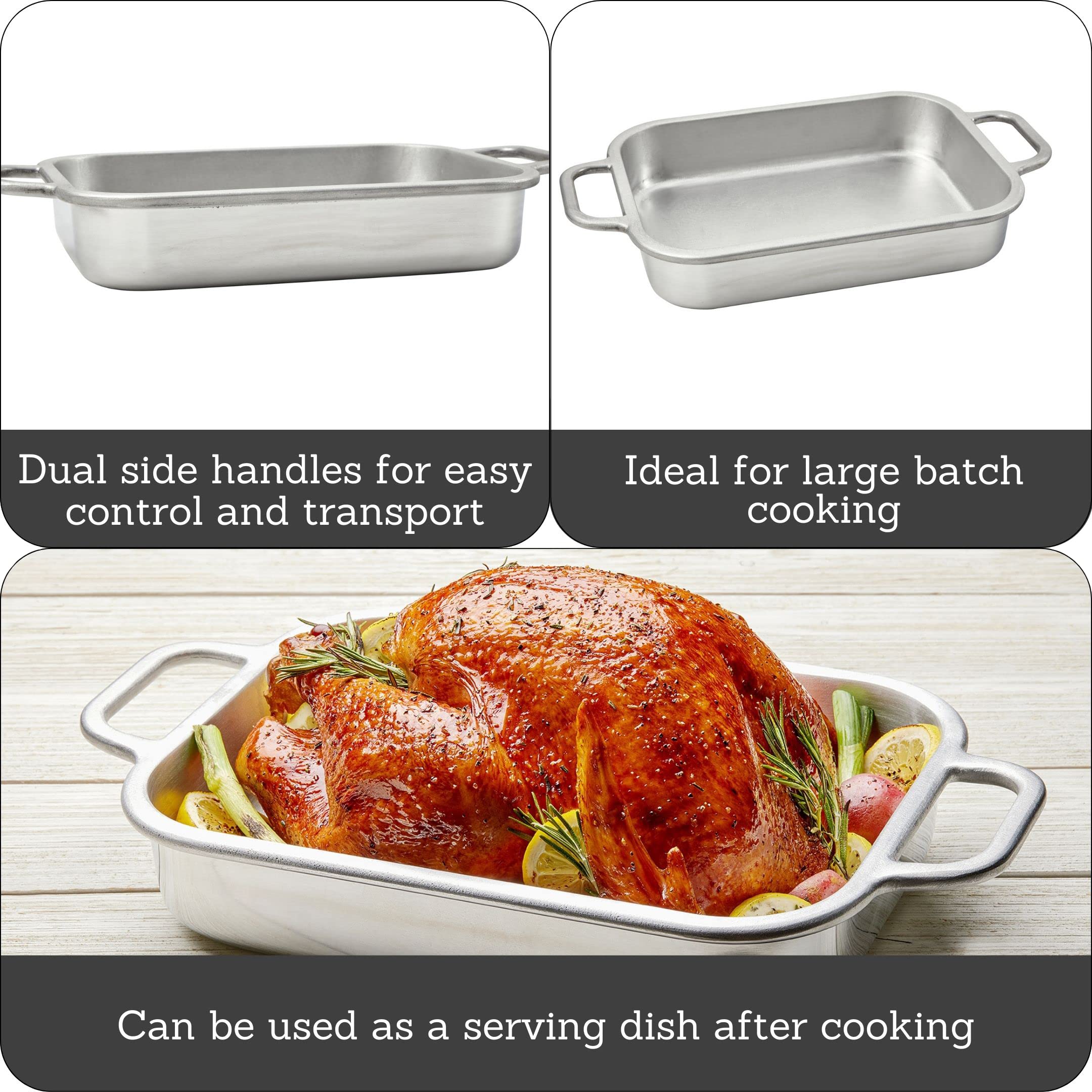 Imusa Heavy Duty Cajun 13.5'' X 10'' Roaster And Baking Pan For Turkey, Vegetables And Desserts