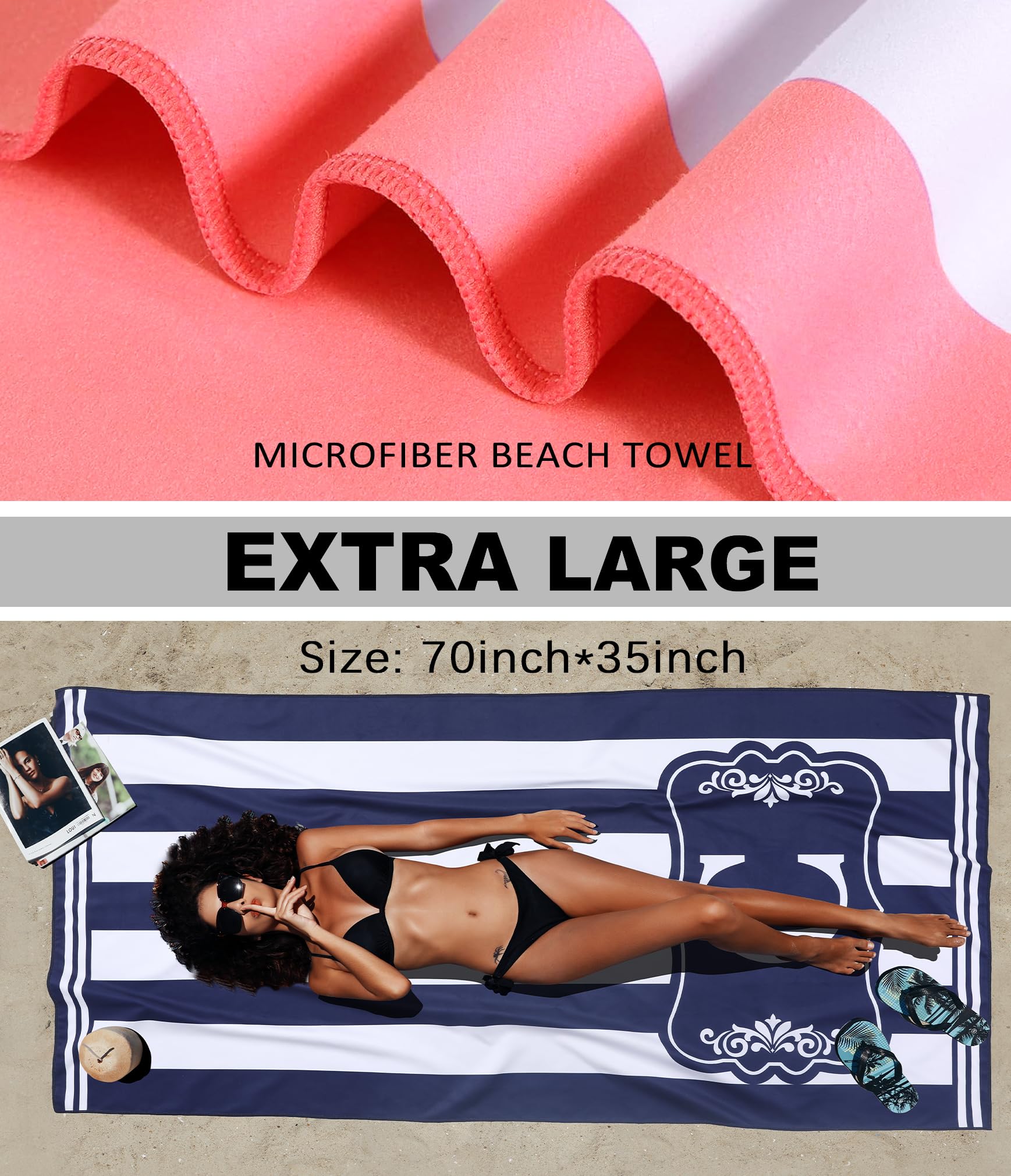 Antfuny Oversized Microfiber Monogrammed Beach Towels Fast Drying Sandproof Cute Travel Big Oversized Large Cool Beaxh Towell In