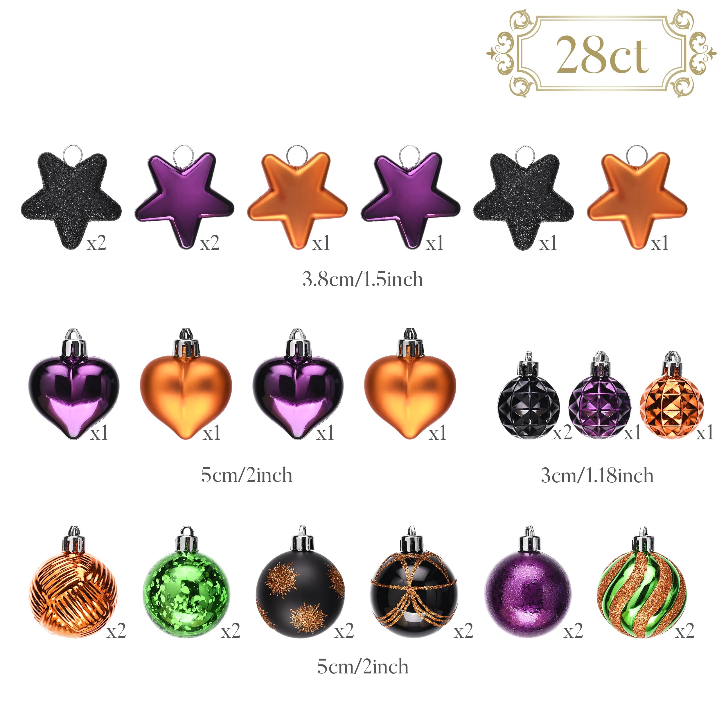 Valery Madelyn 28Pcs Halloween Heart Shaped Ornaments Gift Pack, Halloween Craft Painted Tree Heart Decorations, Orange Purple G