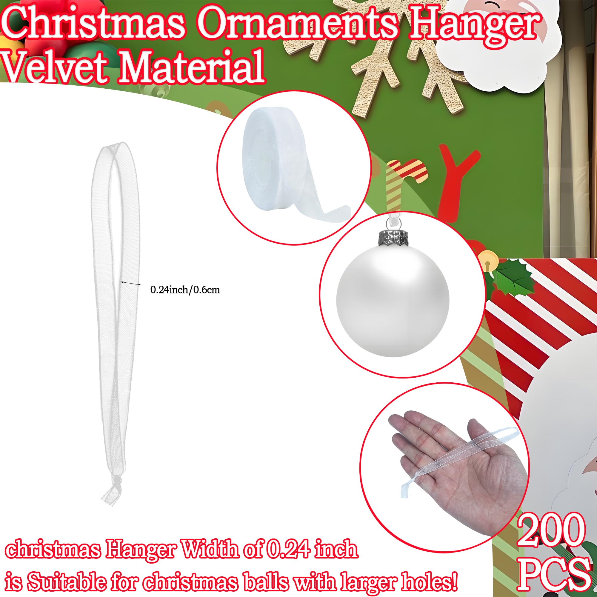 200 Pcs Chiffon Hanging Ribbons Christmas Ribbons Hangers Retro String Hanger Hand Tied Ornament Ribbon Loops for Christmas Tree