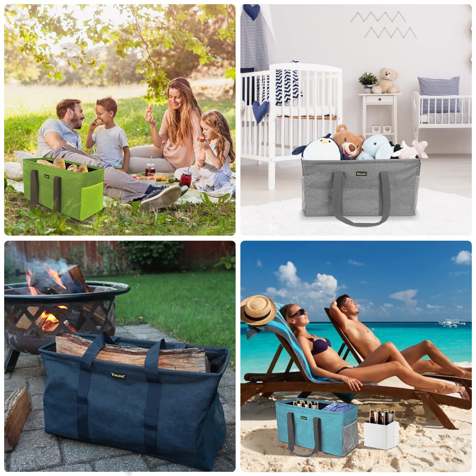 Baleine Extra Large Utility Tote Bag With Wire Frame For Storage (Beige, 22''X12''X10'')