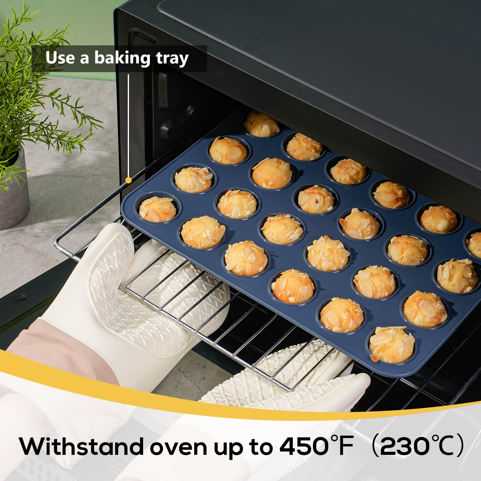 Vnray 2 Pack Mini Silicone Muffin Baking Pan & Cupcake Tray 24 Cups - Nonstick Cake Molds/Tin, Silicon Bakeware, Bpa Free, Dishw
